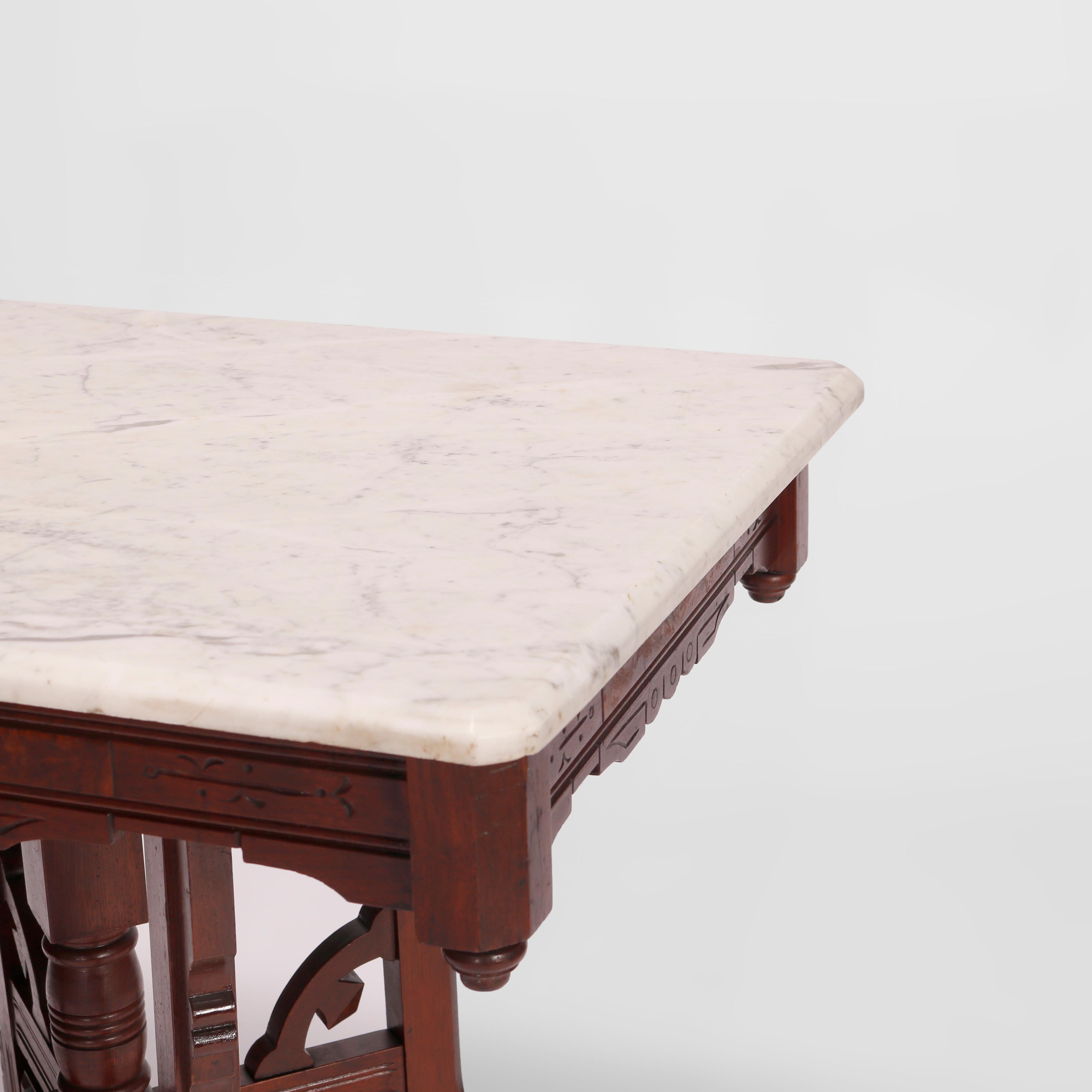19th Century Antique Eastlake Walnut, Burl & Marble Parlor Table, Circa 1890 For Sale