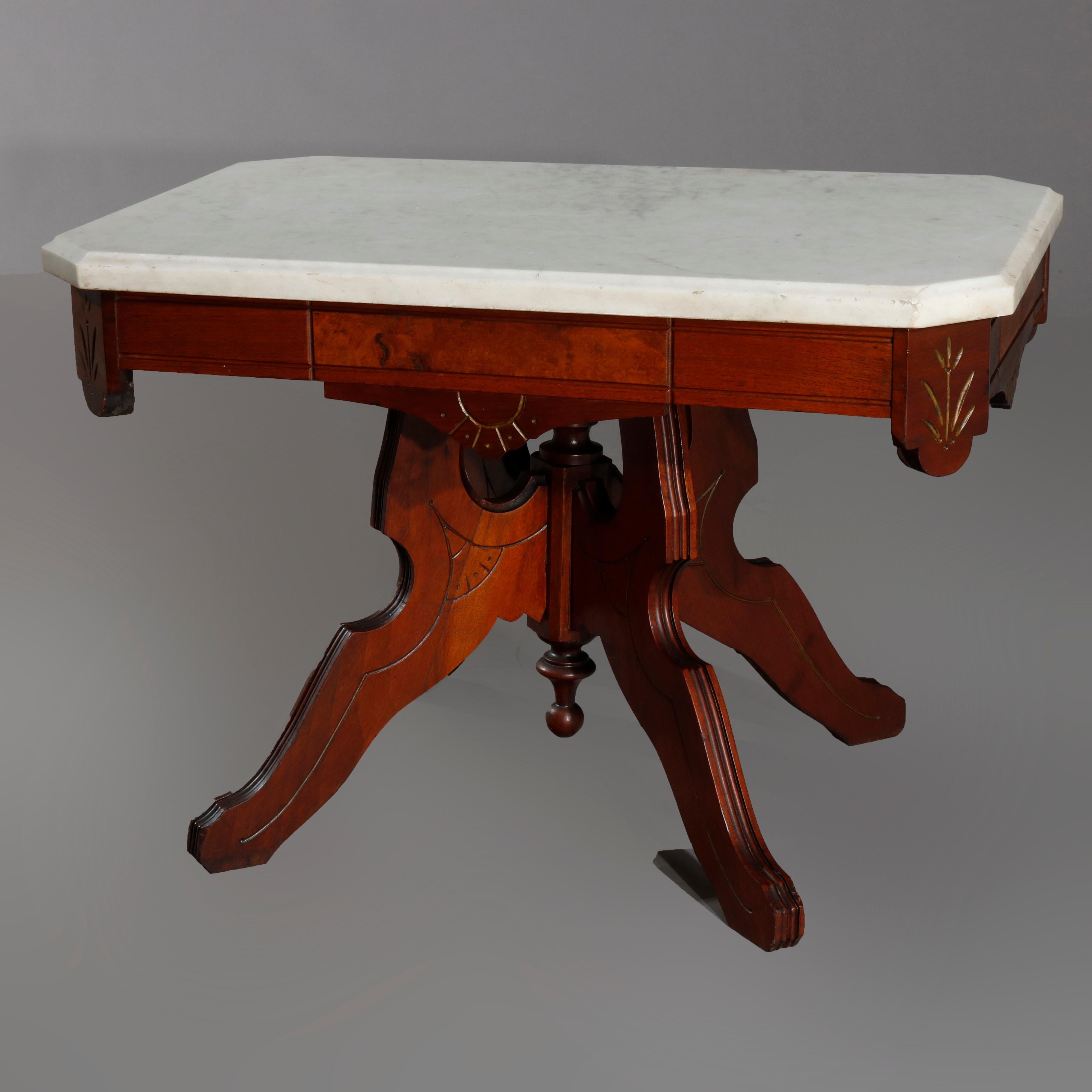 American Antique Eastlake Walnut and Burl Marble-Top Low Table, circa 1890