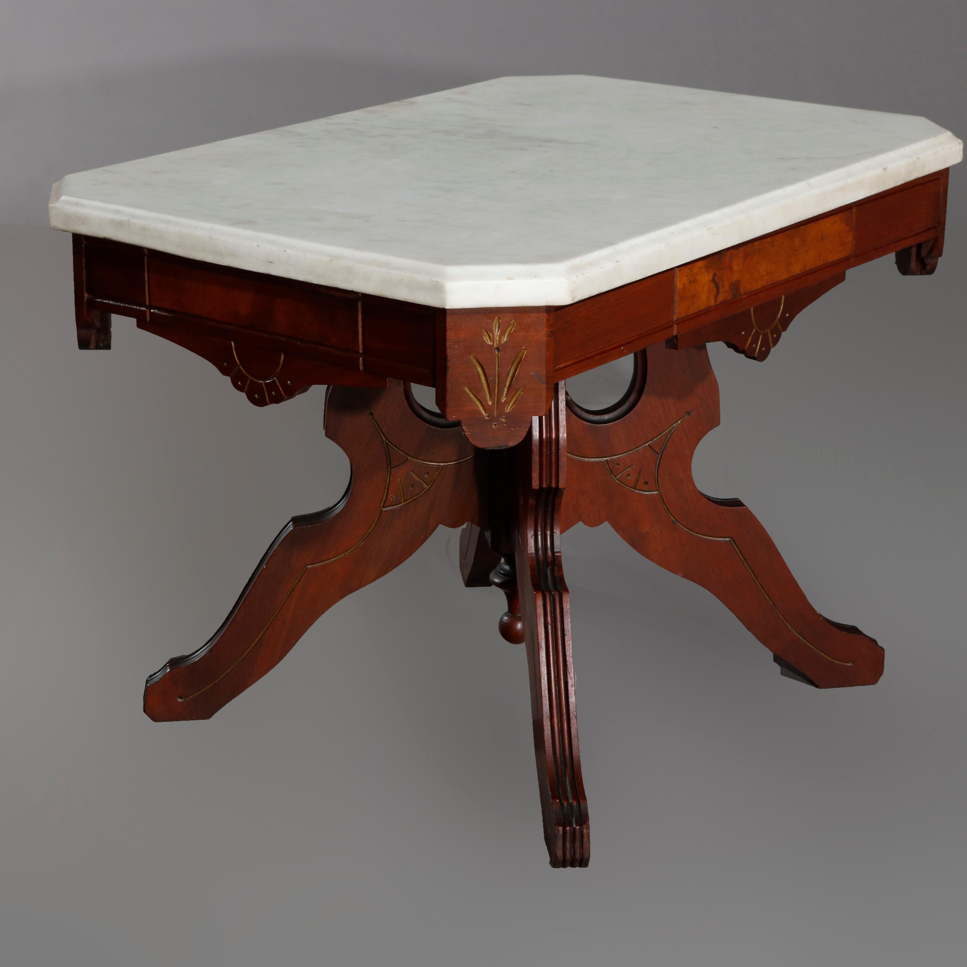 Inlay Antique Eastlake Walnut and Burl Marble-Top Low Table, circa 1890