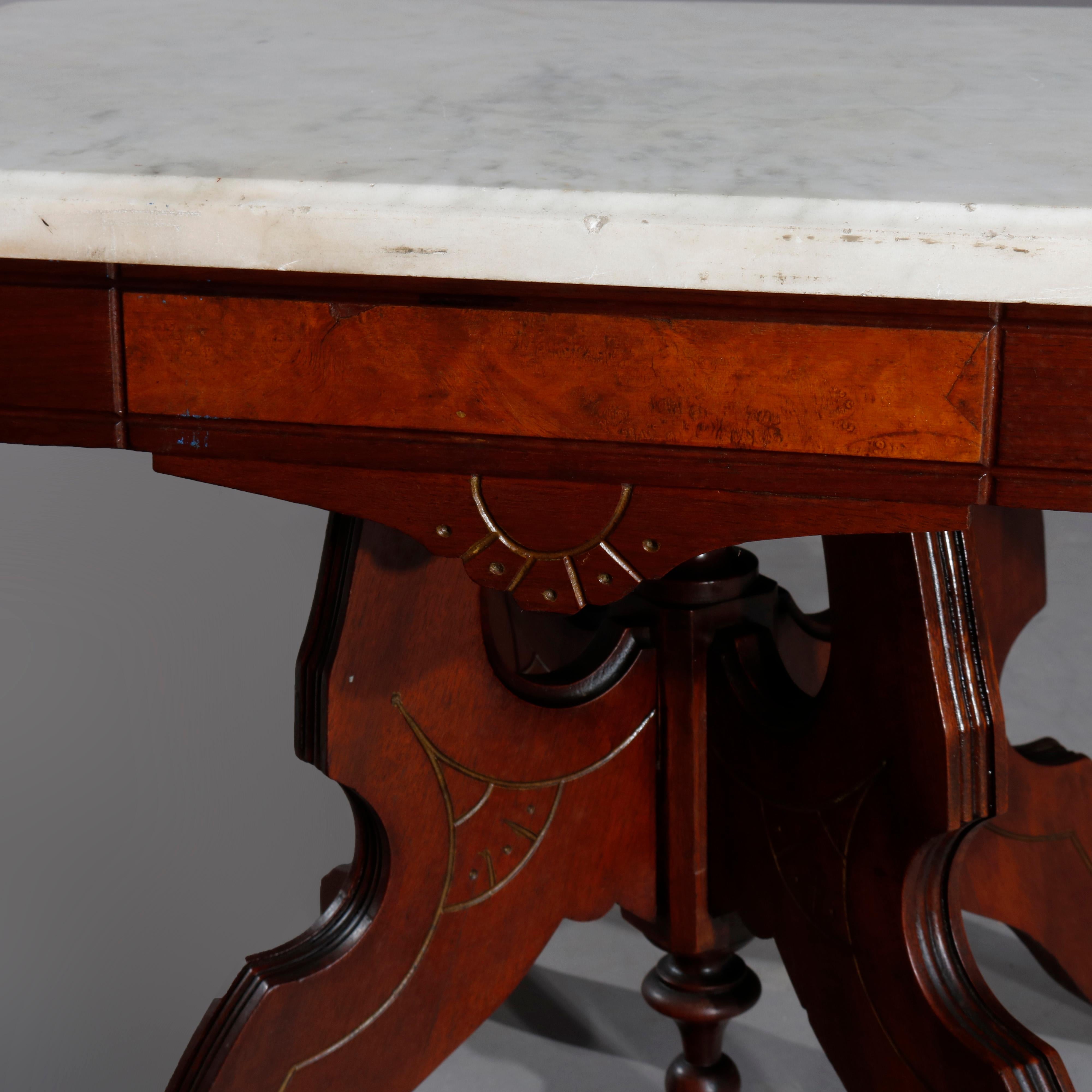 19th Century Antique Eastlake Walnut and Burl Marble-Top Low Table, circa 1890