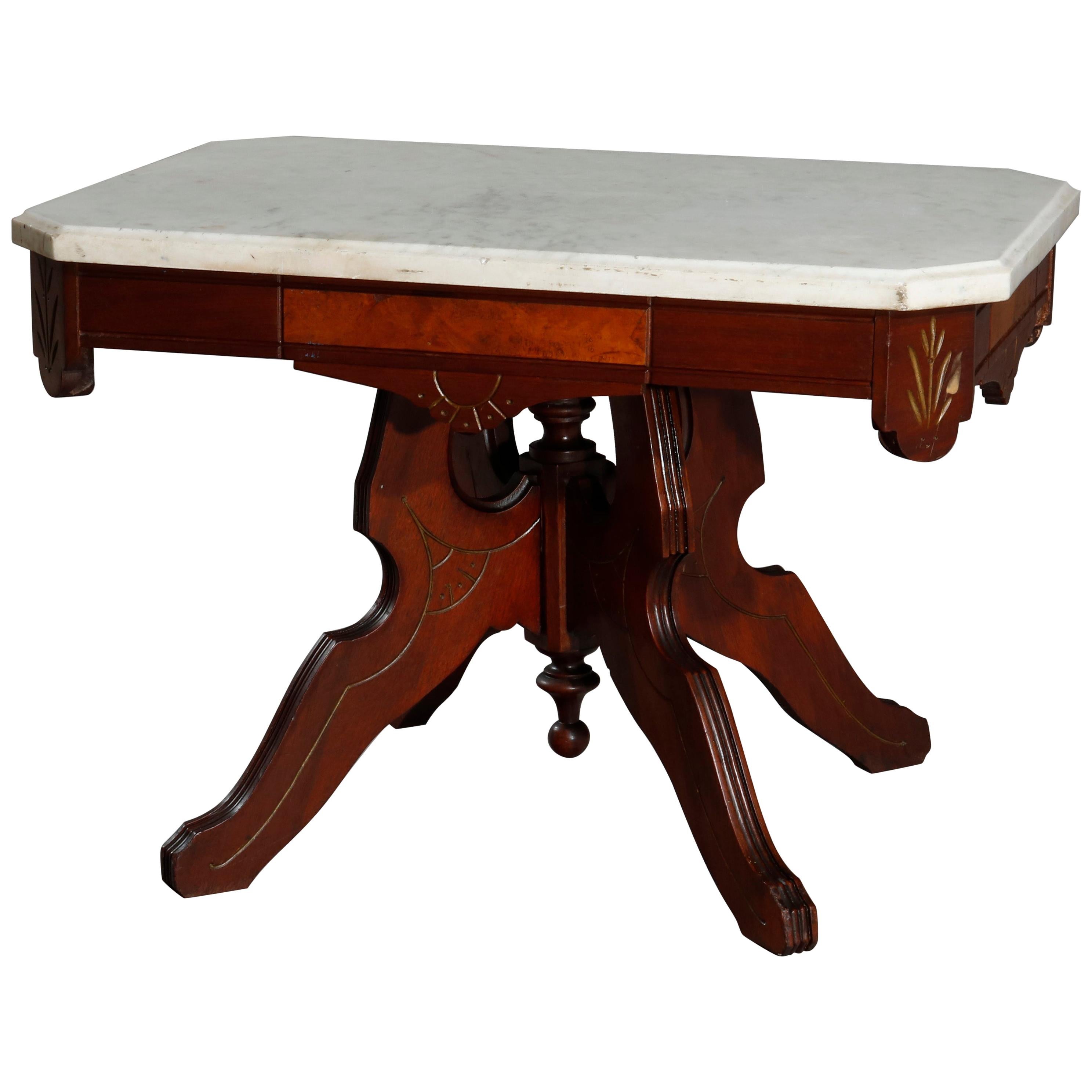 Antique Eastlake Walnut and Burl Marble-Top Low Table, circa 1890