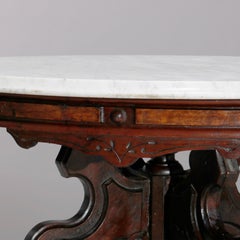 Antique Eastlake Walnut & Burl Marble Top Low Table, Circa 1890