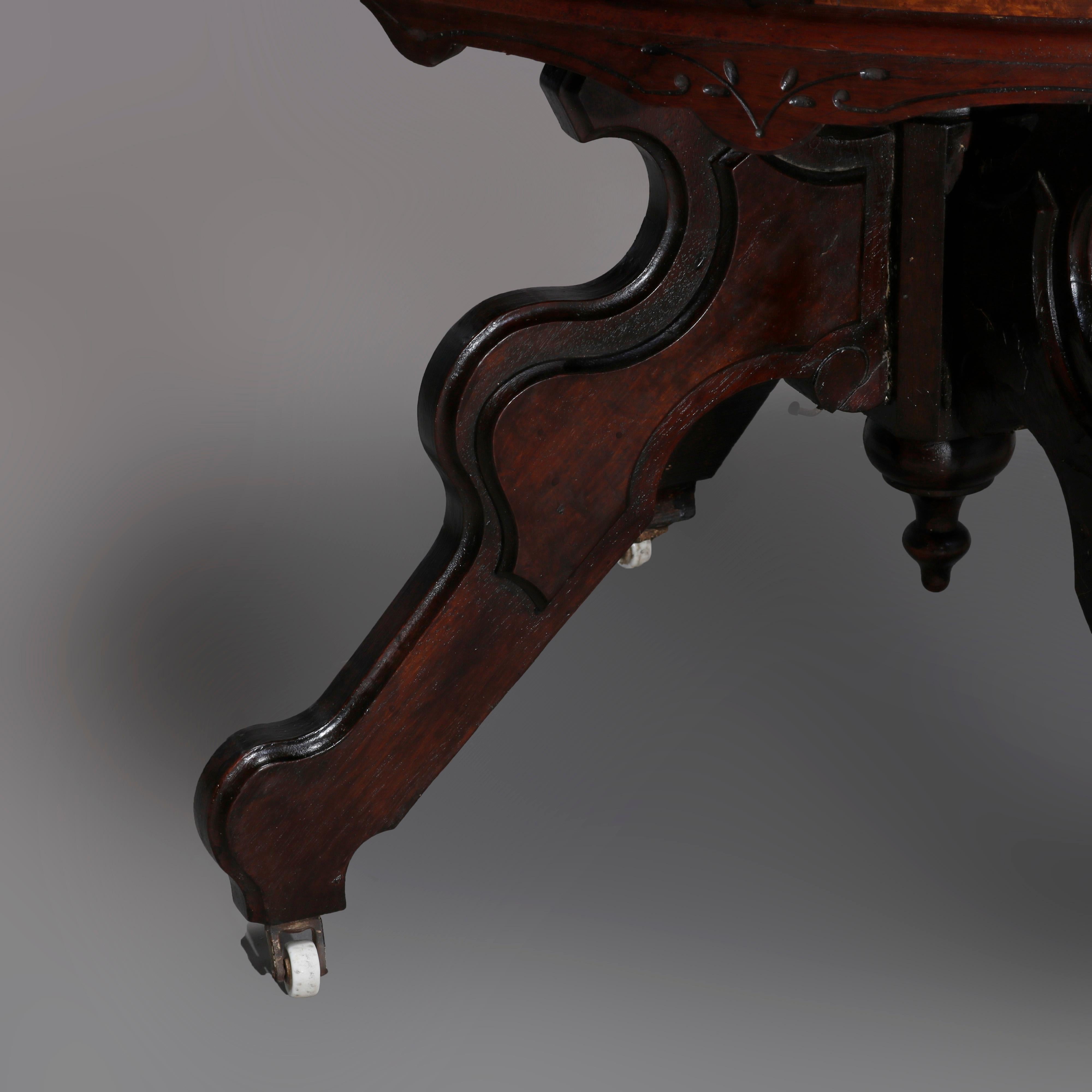 Antique Eastlake Walnut & Burl Marble Top Low Table, Circa 1890 In Good Condition In Big Flats, NY