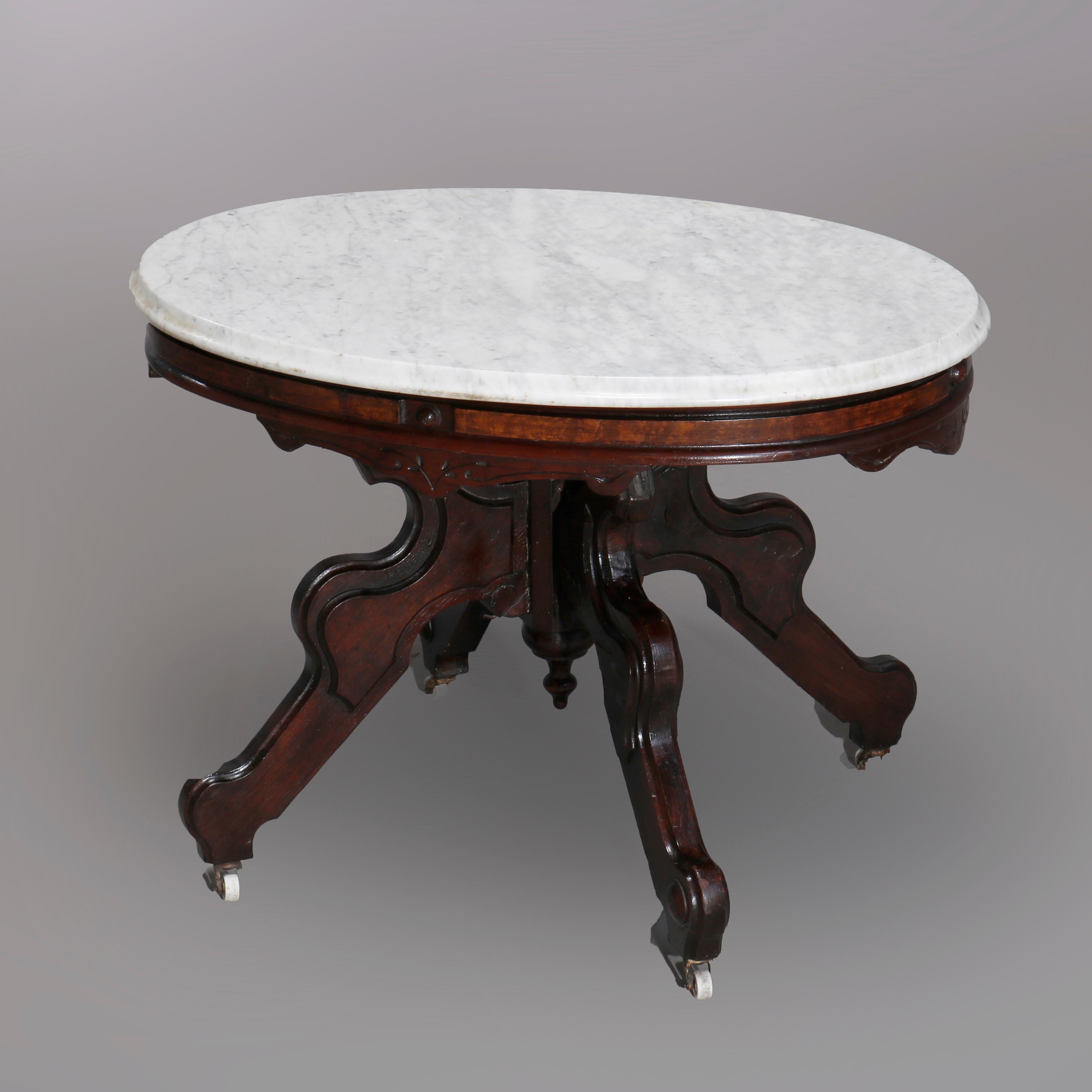 Antique Eastlake Walnut & Burl Marble Top Low Table, Circa 1890 1