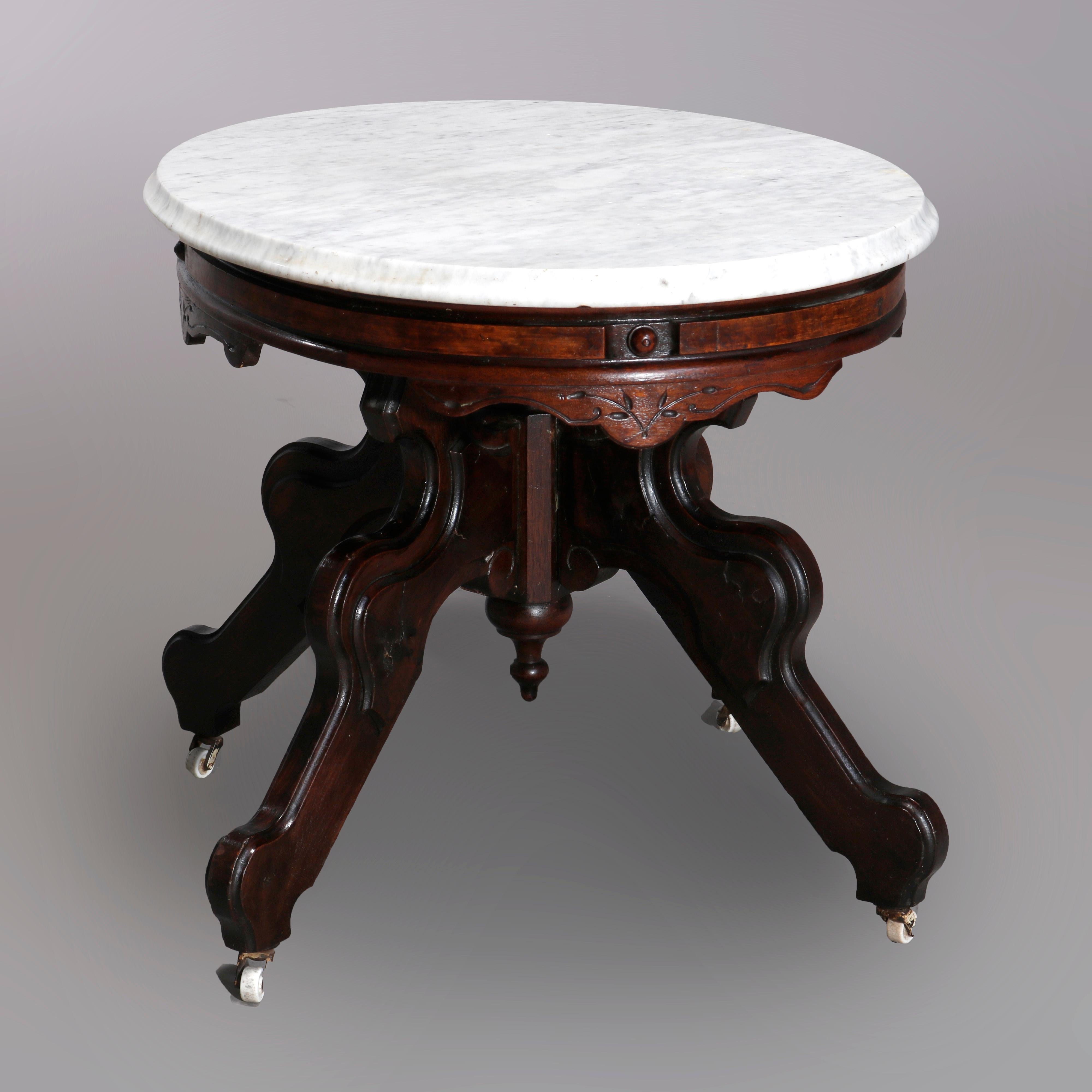 Antique Eastlake Walnut & Burl Marble Top Low Table, Circa 1890 2