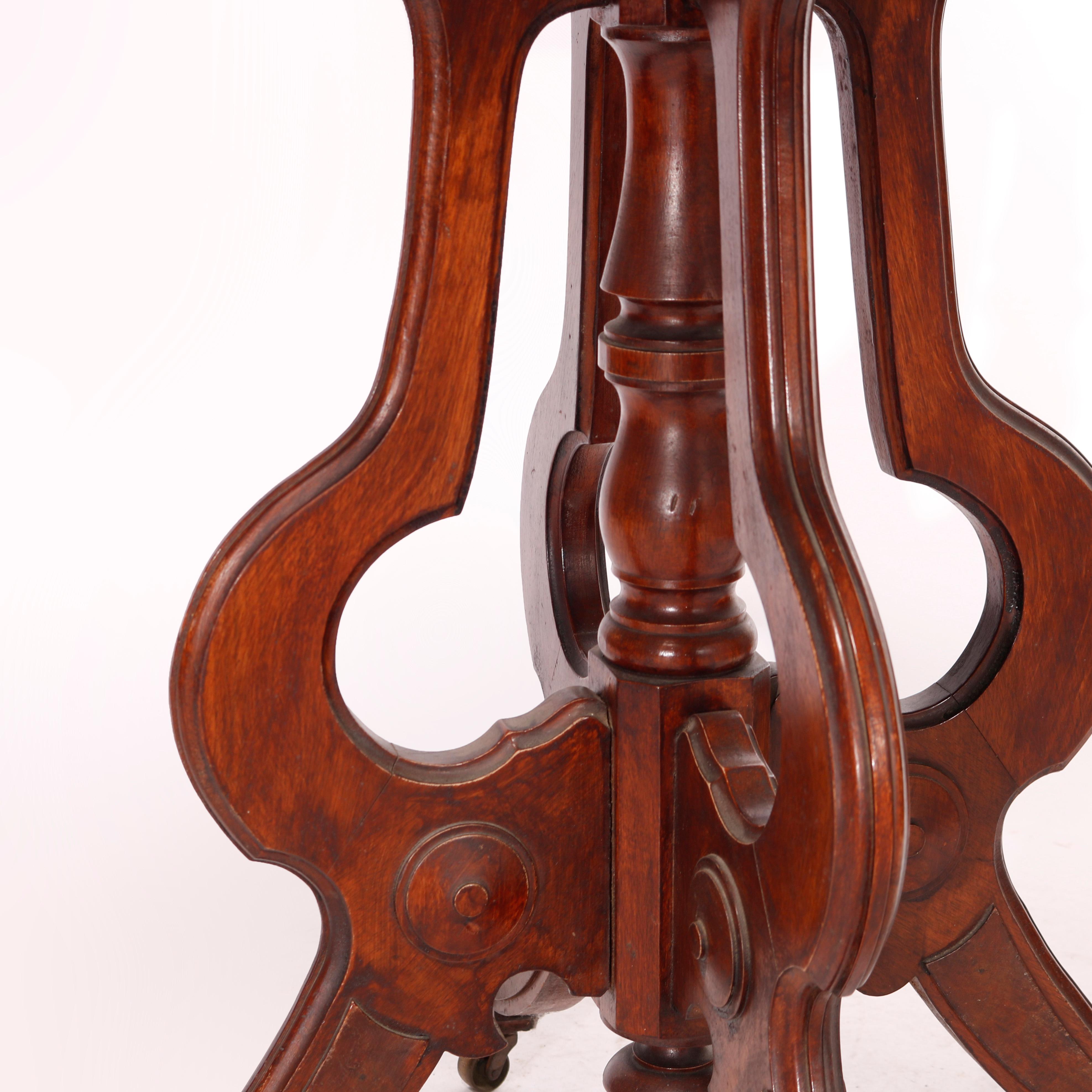 Antiker Eastlake-Parlor-Tisch aus Nussbaum und Wurzelholz mit Marmorplatte, um 1890 im Angebot 11