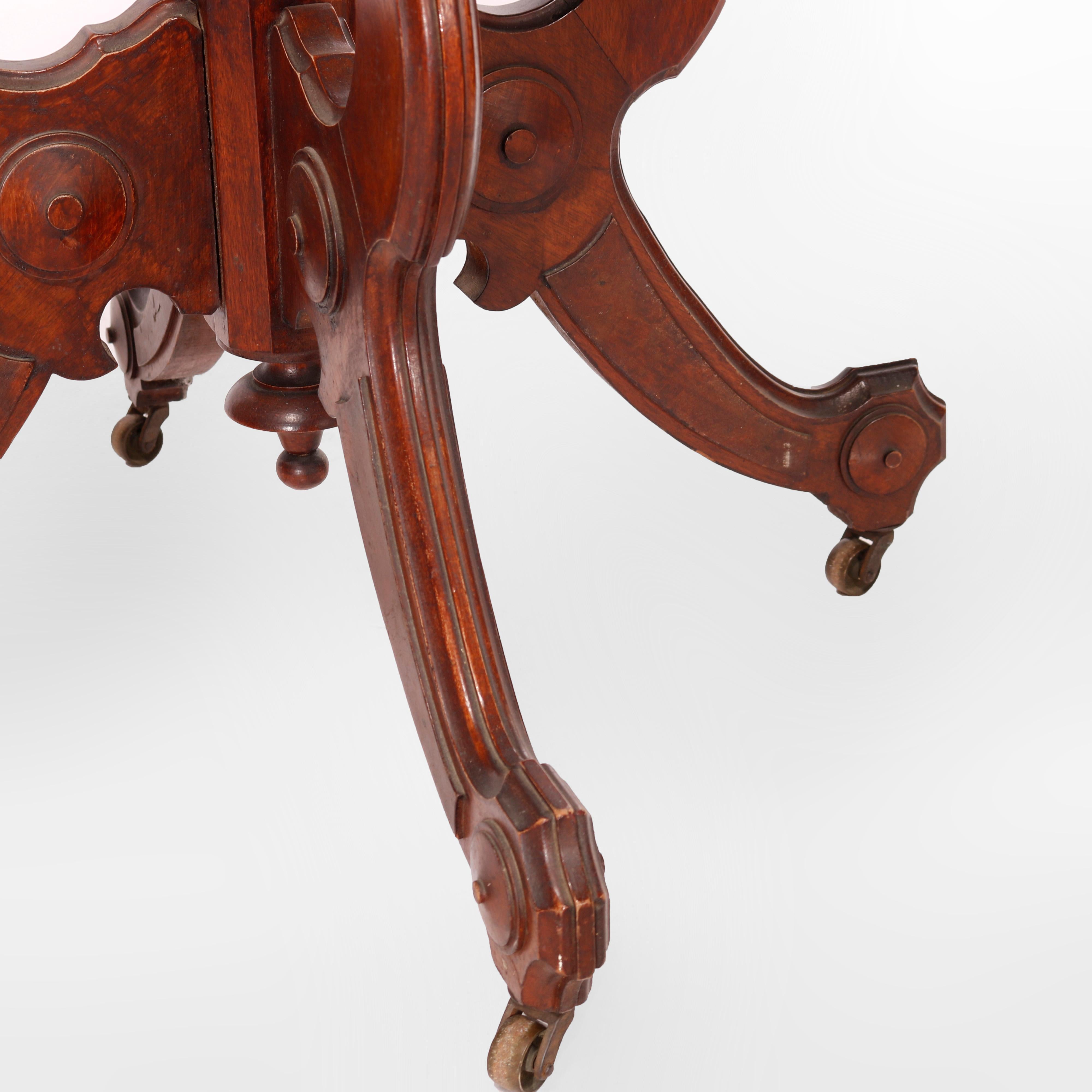 Antiker Eastlake-Parlor-Tisch aus Nussbaum und Wurzelholz mit Marmorplatte, um 1890 im Angebot 12