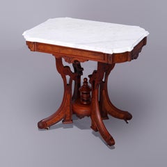 Antique Eastlake Walnut & Burl Marble Top Parlor Table, circa 1890