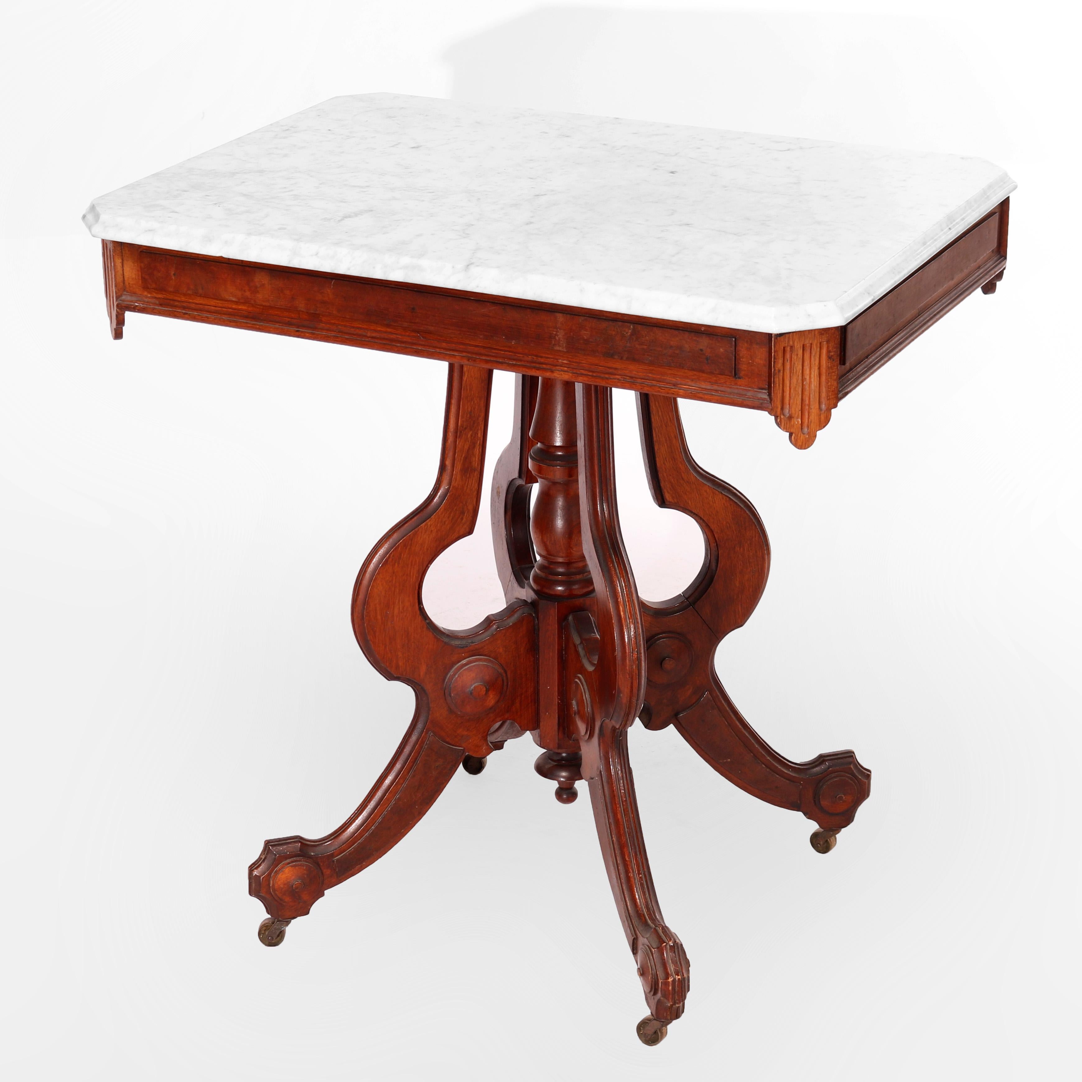 Antiker Eastlake-Parlor-Tisch aus Nussbaum und Wurzelholz mit Marmorplatte, um 1890 (amerikanisch) im Angebot