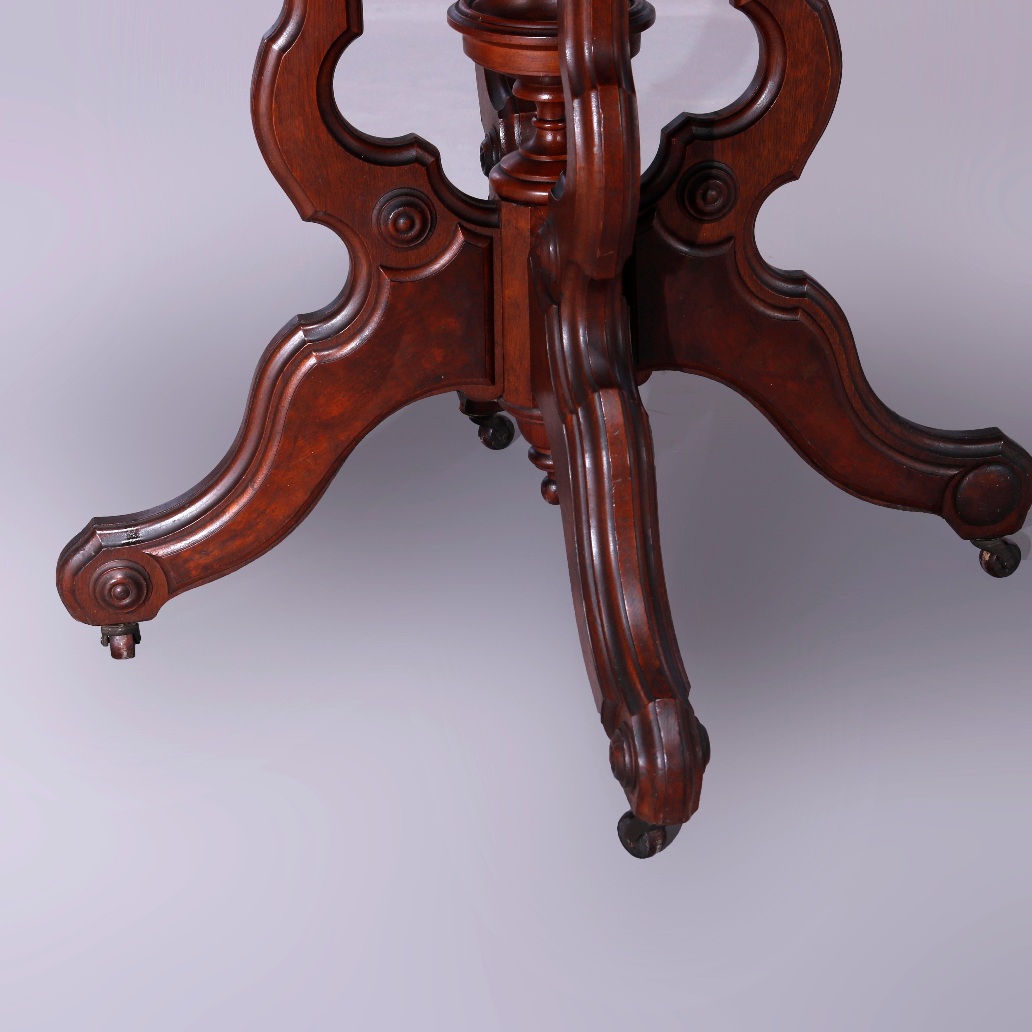 19th Century Antique Eastlake Walnut & Burl Marble Top Parlor Table, circa 1890