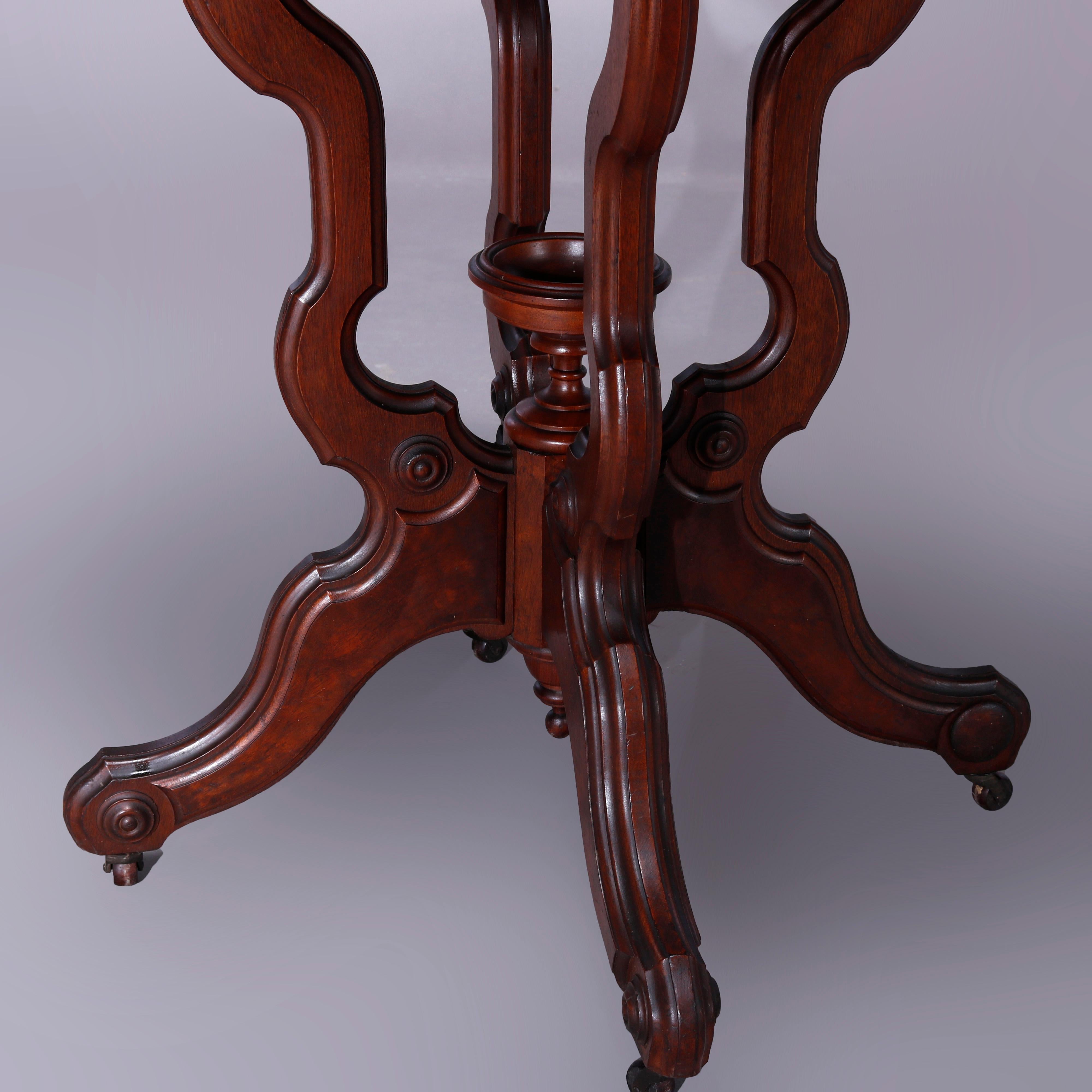 Antique Eastlake Walnut & Burl Marble Top Parlor Table, circa 1890 1