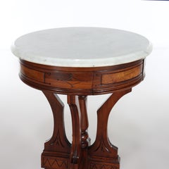 Antique Eastlake Walnut & Burl Marble Top Side Stand C1890