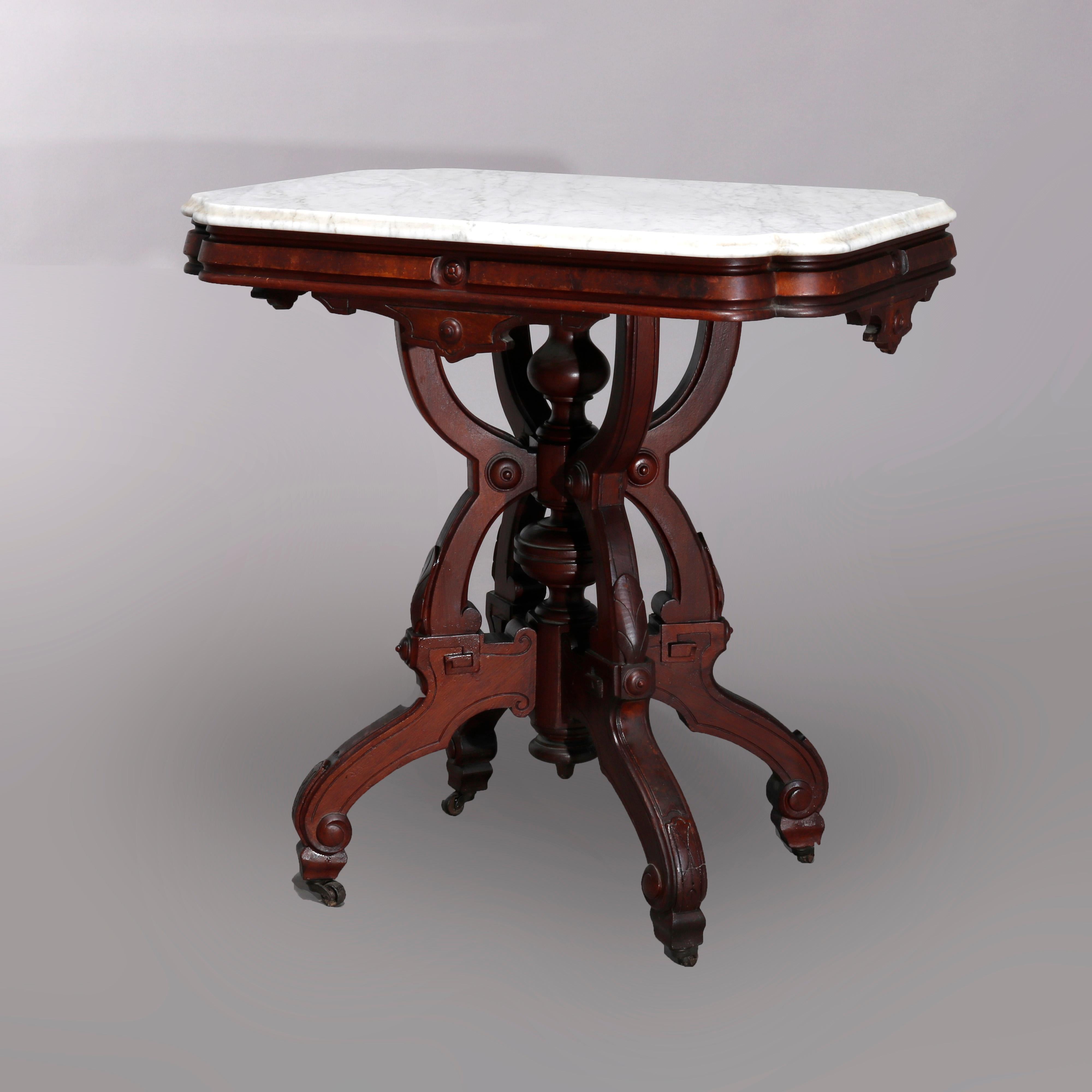 Antique Eastlake Walnut & Burl Marble Top Table, Circa 1890 4