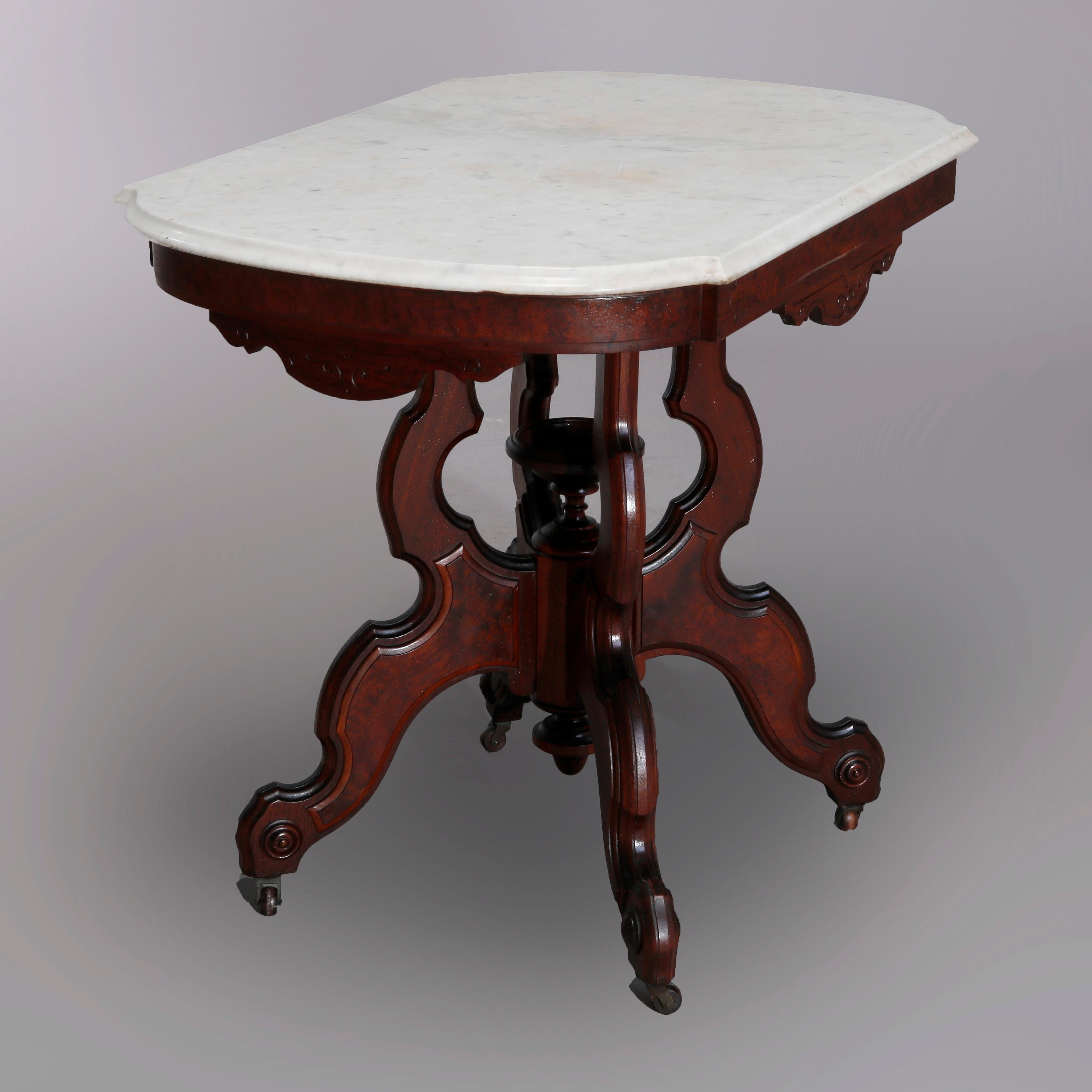 Antique Eastlake Walnut & Burl Marble Top Table, Circa 1890 4