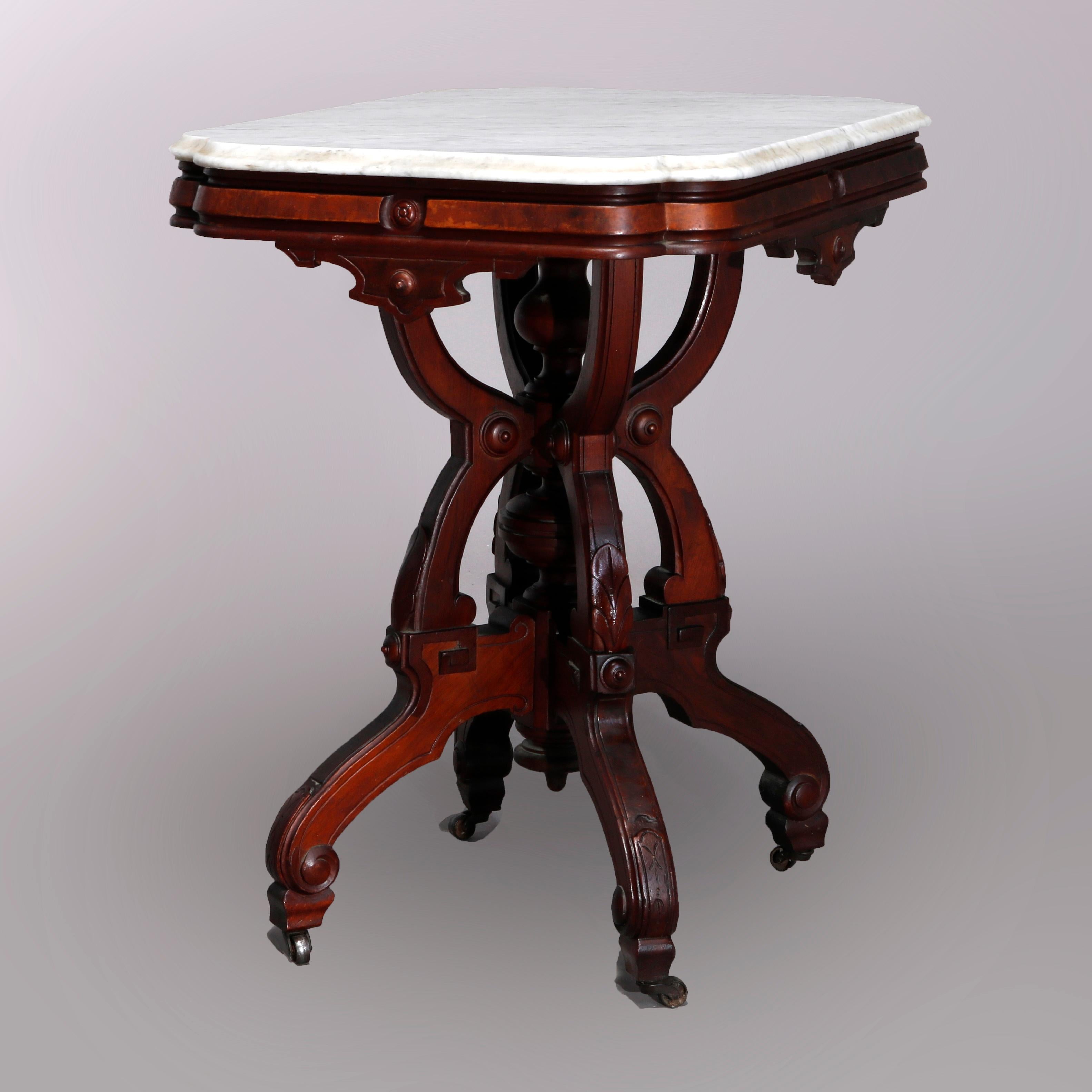 Antique Eastlake Walnut & Burl Marble Top Table, Circa 1890 5