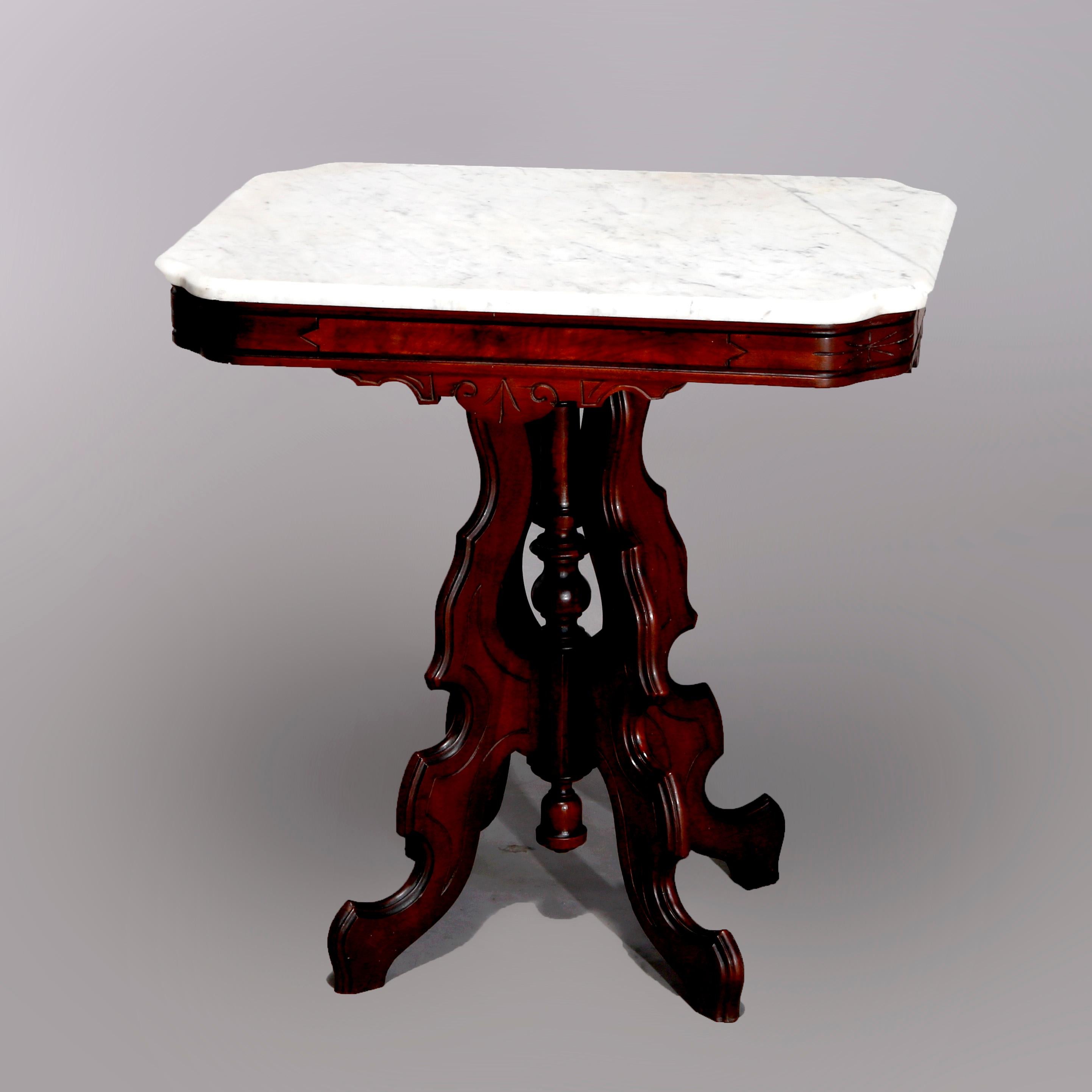 Antique Eastlake Walnut & Burl Marble Top Table, Circa 1890 6