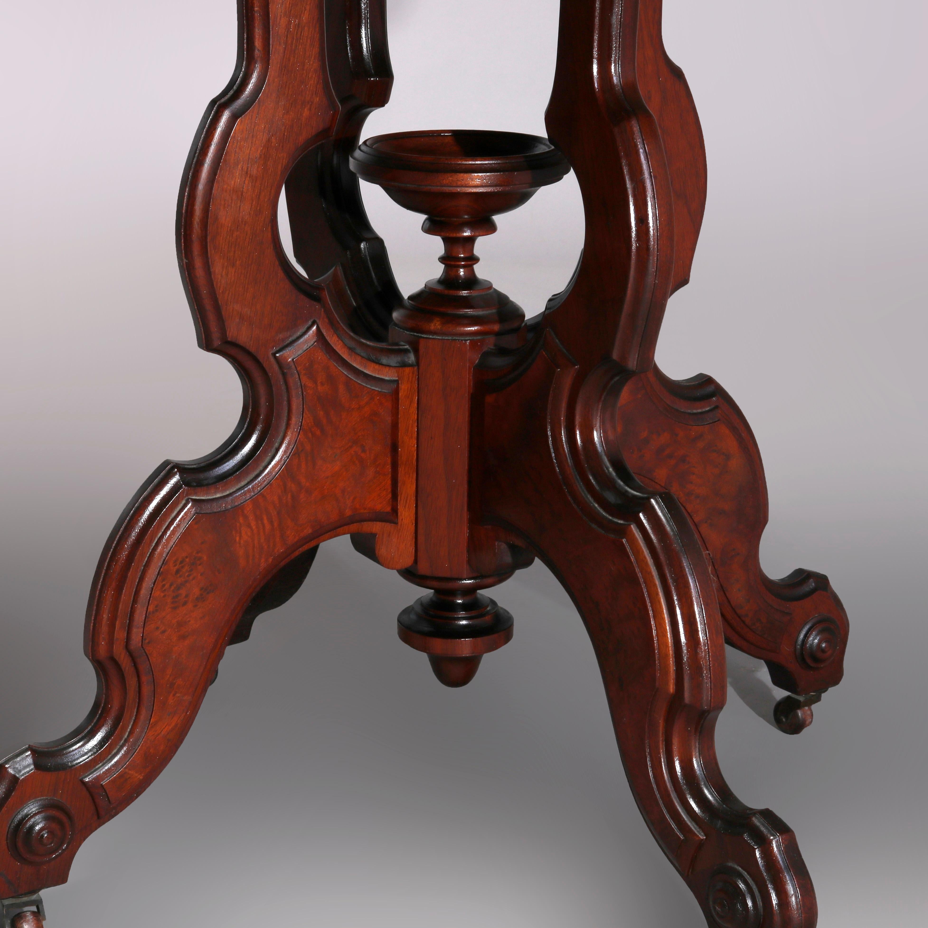 Carved Antique Eastlake Walnut & Burl Marble Top Table, Circa 1890