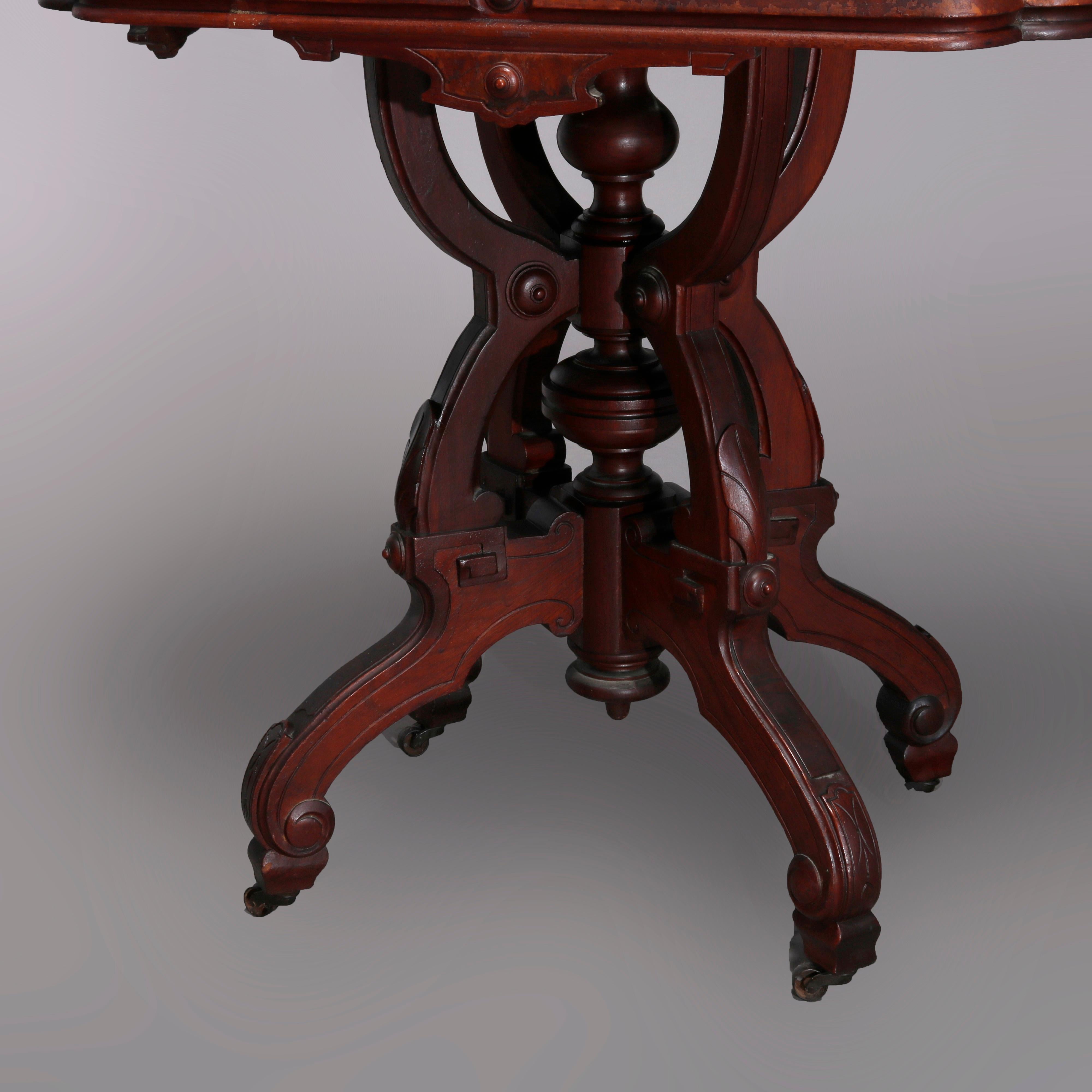 Antique Eastlake Walnut & Burl Marble Top Table, Circa 1890 In Good Condition In Big Flats, NY