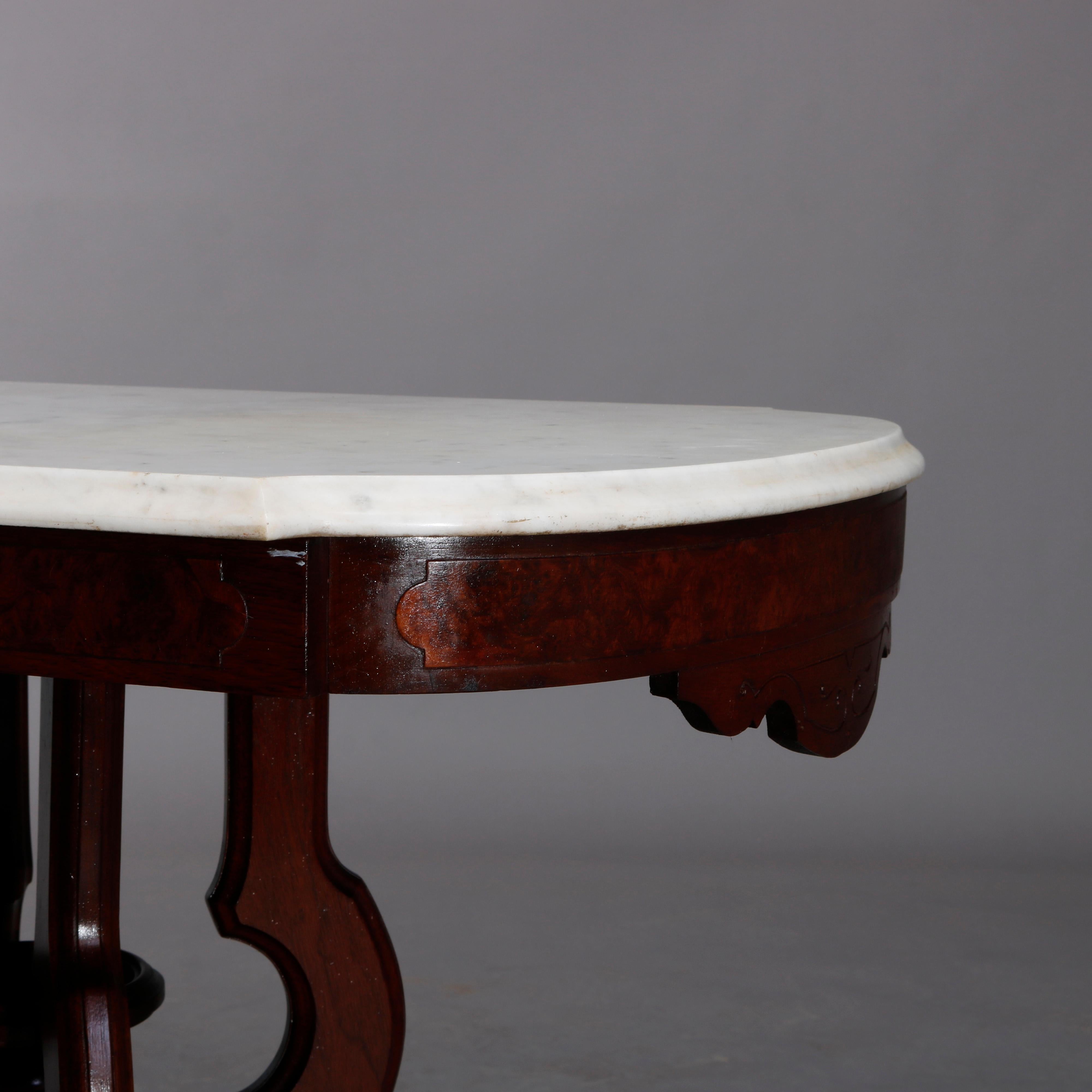 Antique Eastlake Walnut & Burl Marble Top Table, Circa 1890 In Good Condition In Big Flats, NY