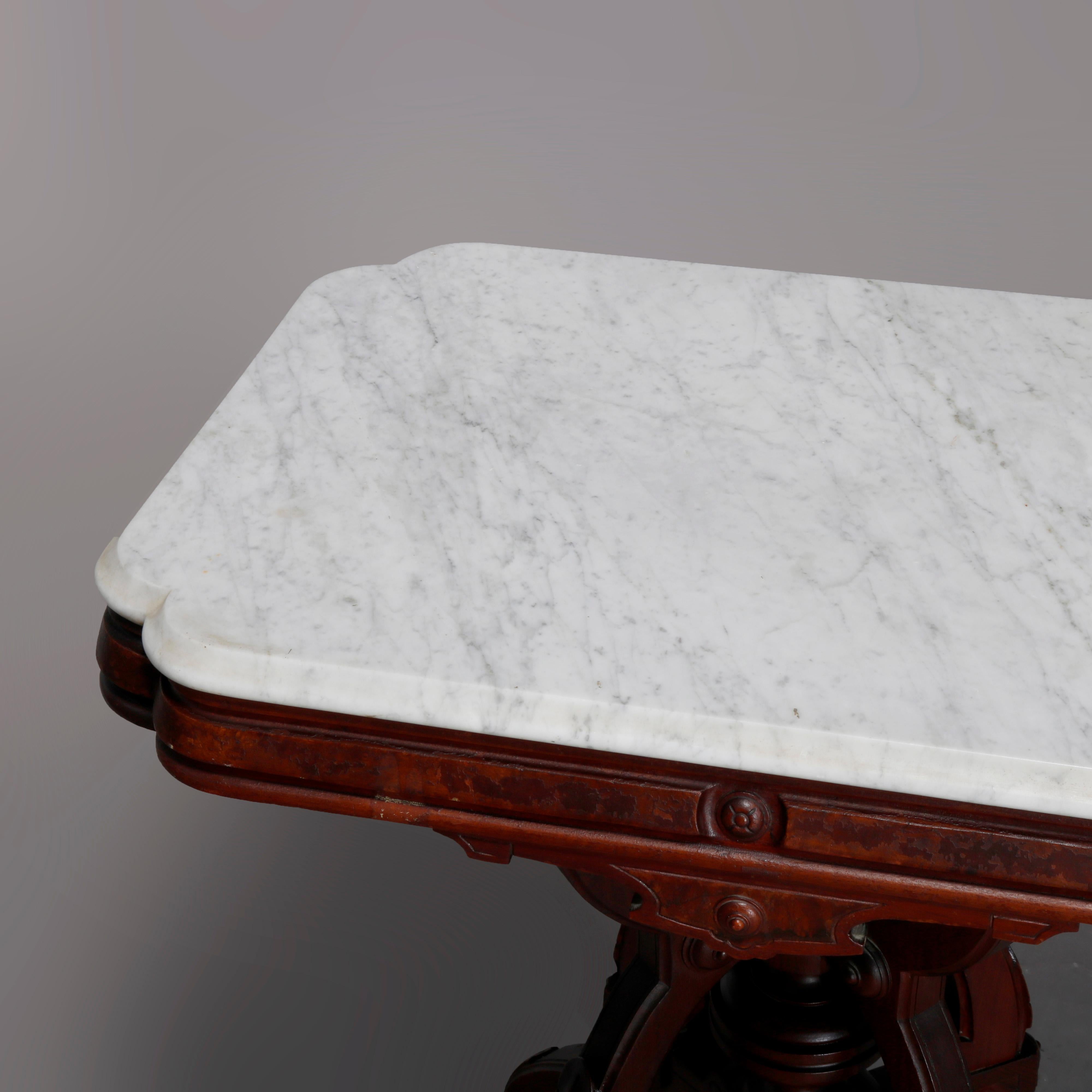 Antique Eastlake Walnut & Burl Marble Top Table, Circa 1890 1