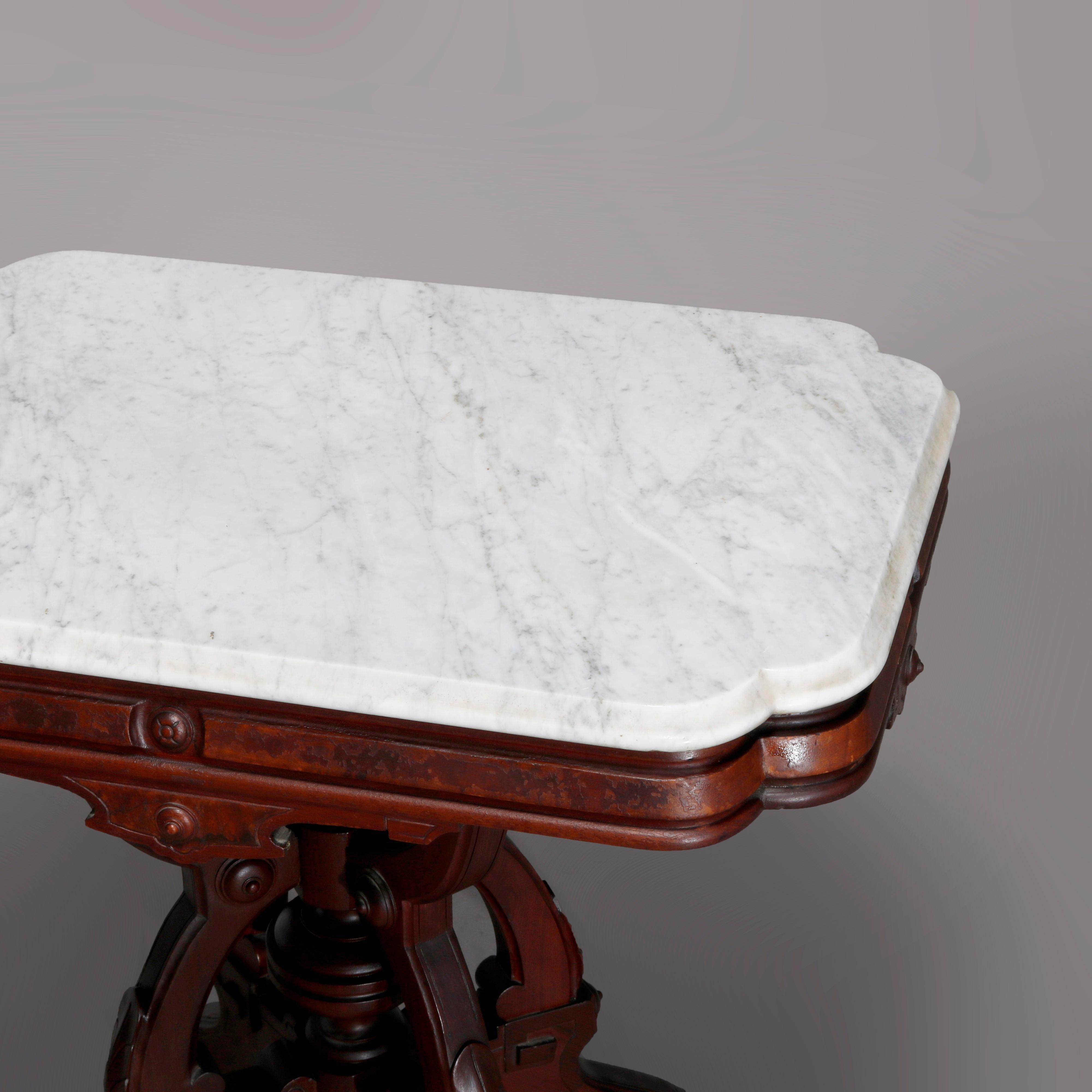 Antique Eastlake Walnut & Burl Marble Top Table, Circa 1890 2