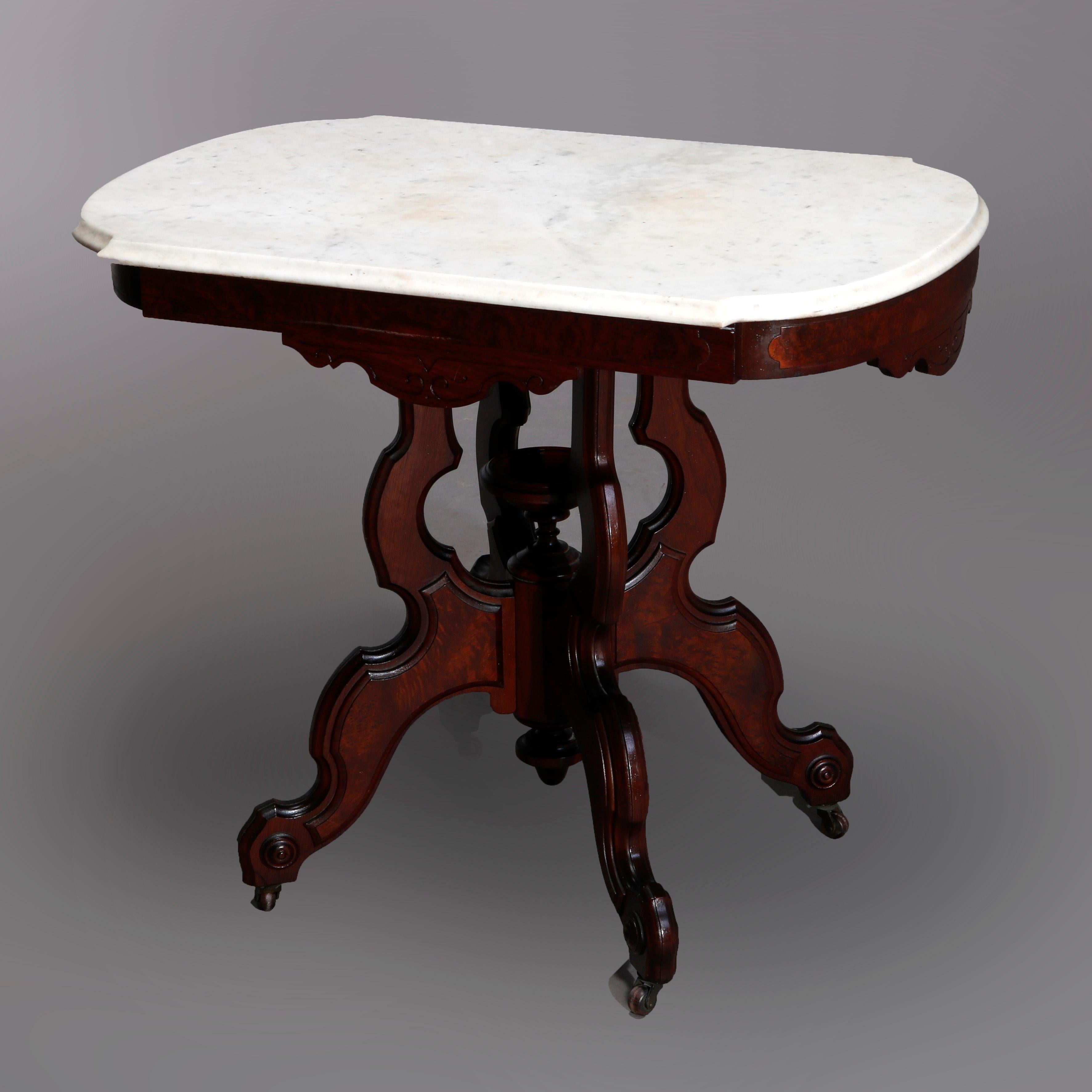 Antique Eastlake Walnut & Burl Marble Top Table, Circa 1890 2