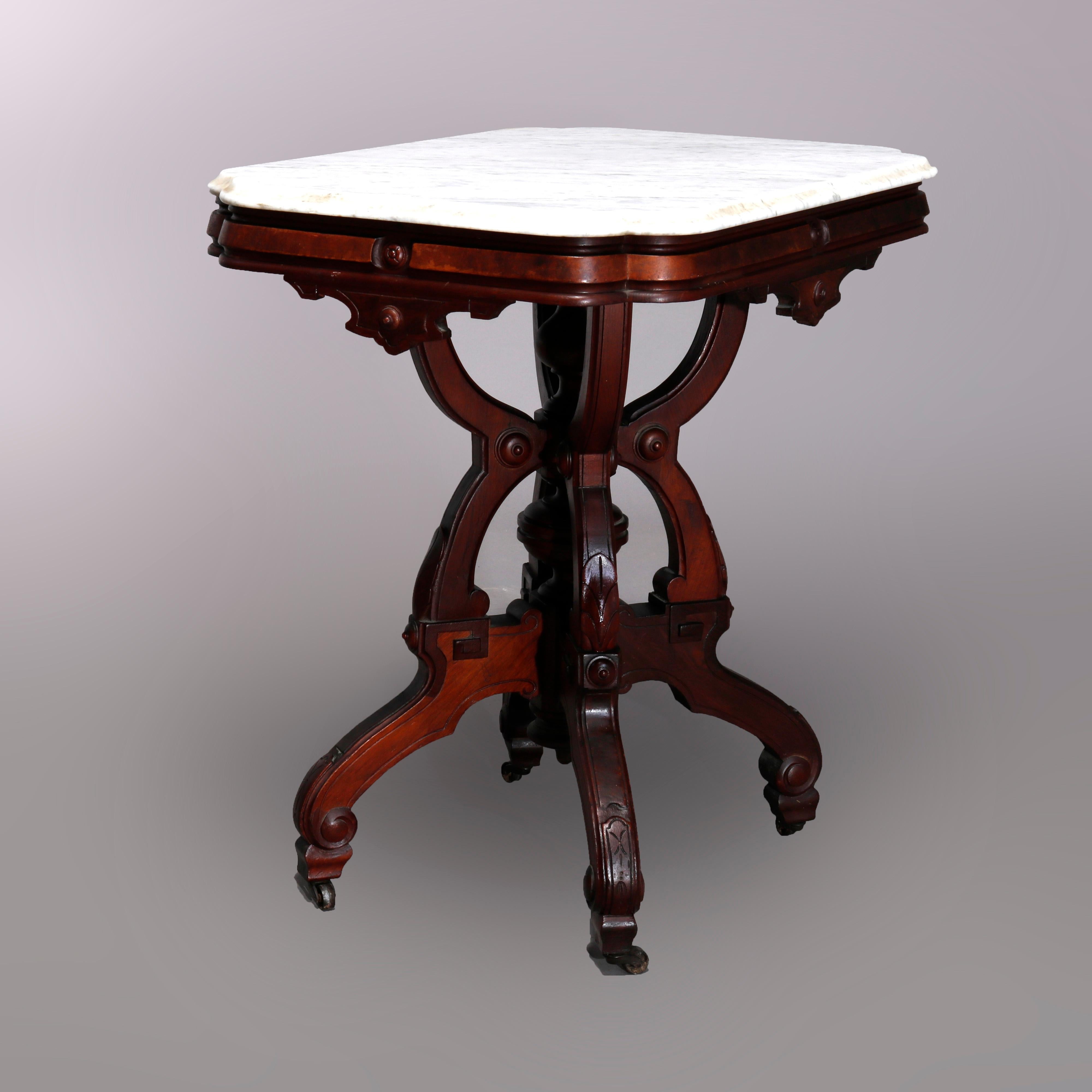 Antique Eastlake Walnut & Burl Marble Top Table, Circa 1890 3
