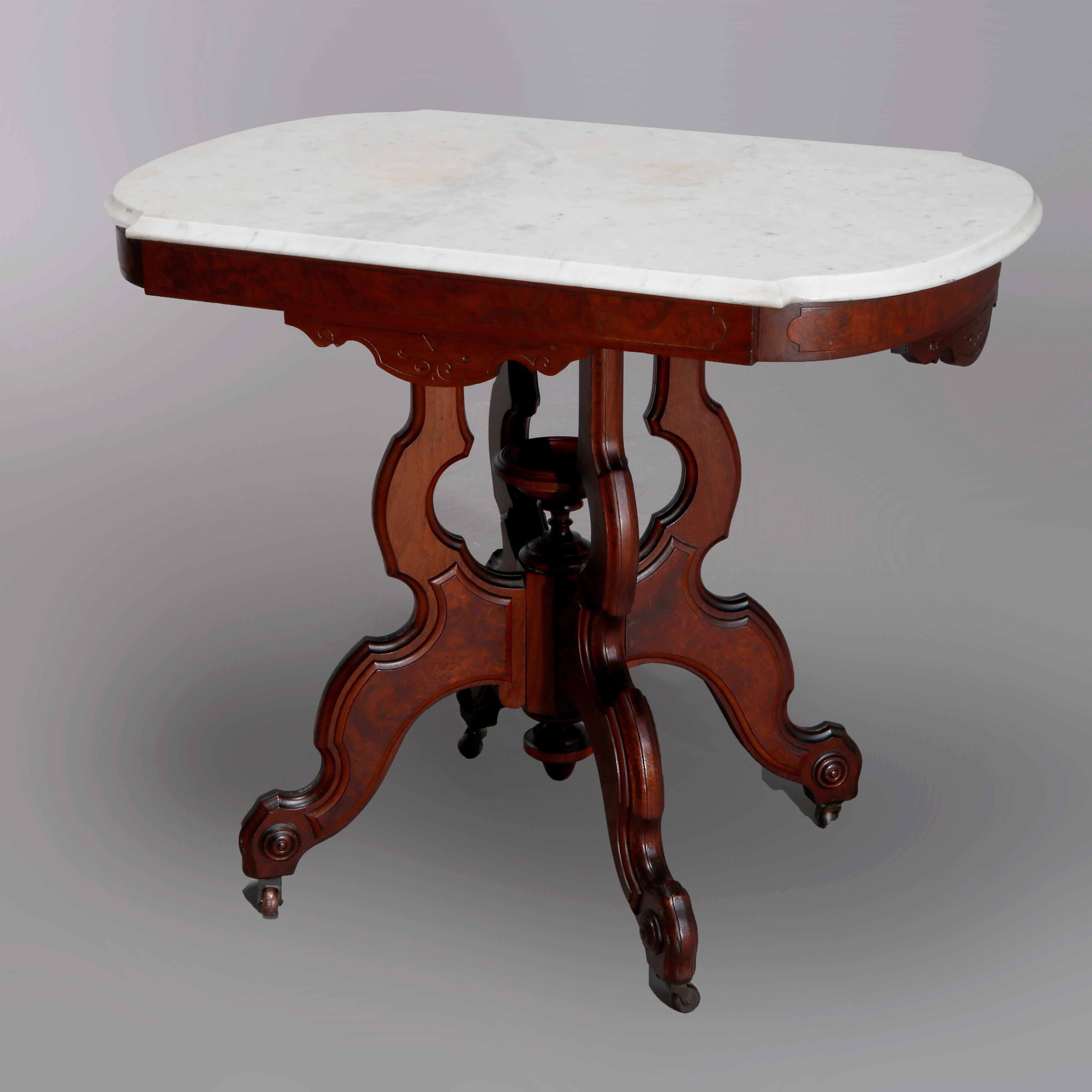 Antique Eastlake Walnut & Burl Marble Top Table, Circa 1890 3