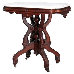 Antique Eastlake Walnut & Burl Marble Top Table, Circa 1890