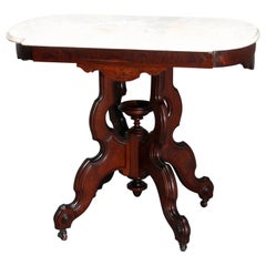 Antique Eastlake Walnut & Burl Marble Top Table, Circa 1890