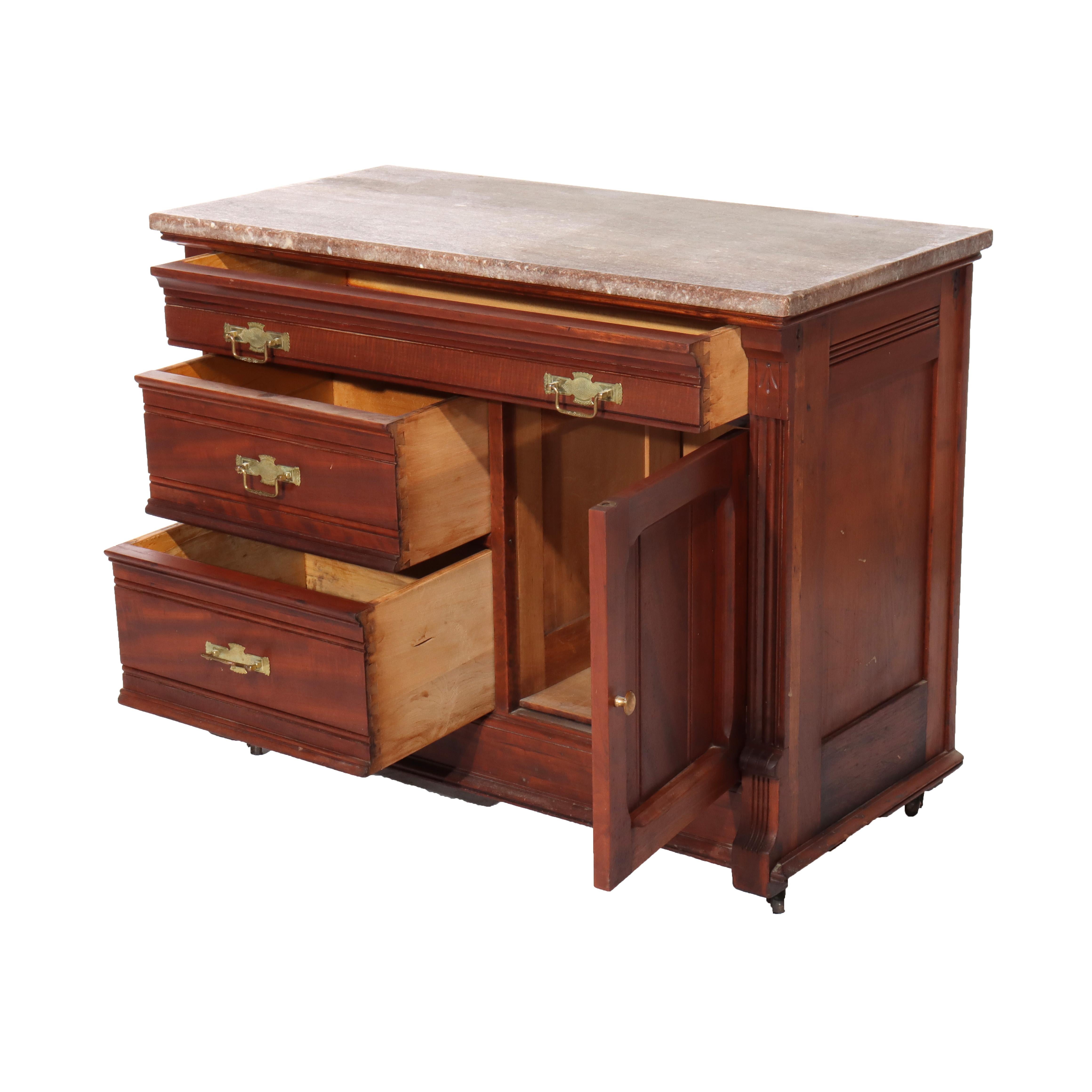 Ancien lavabo Eastlake en noyer et ronce de marbre C1890
Mesures - 28.75 