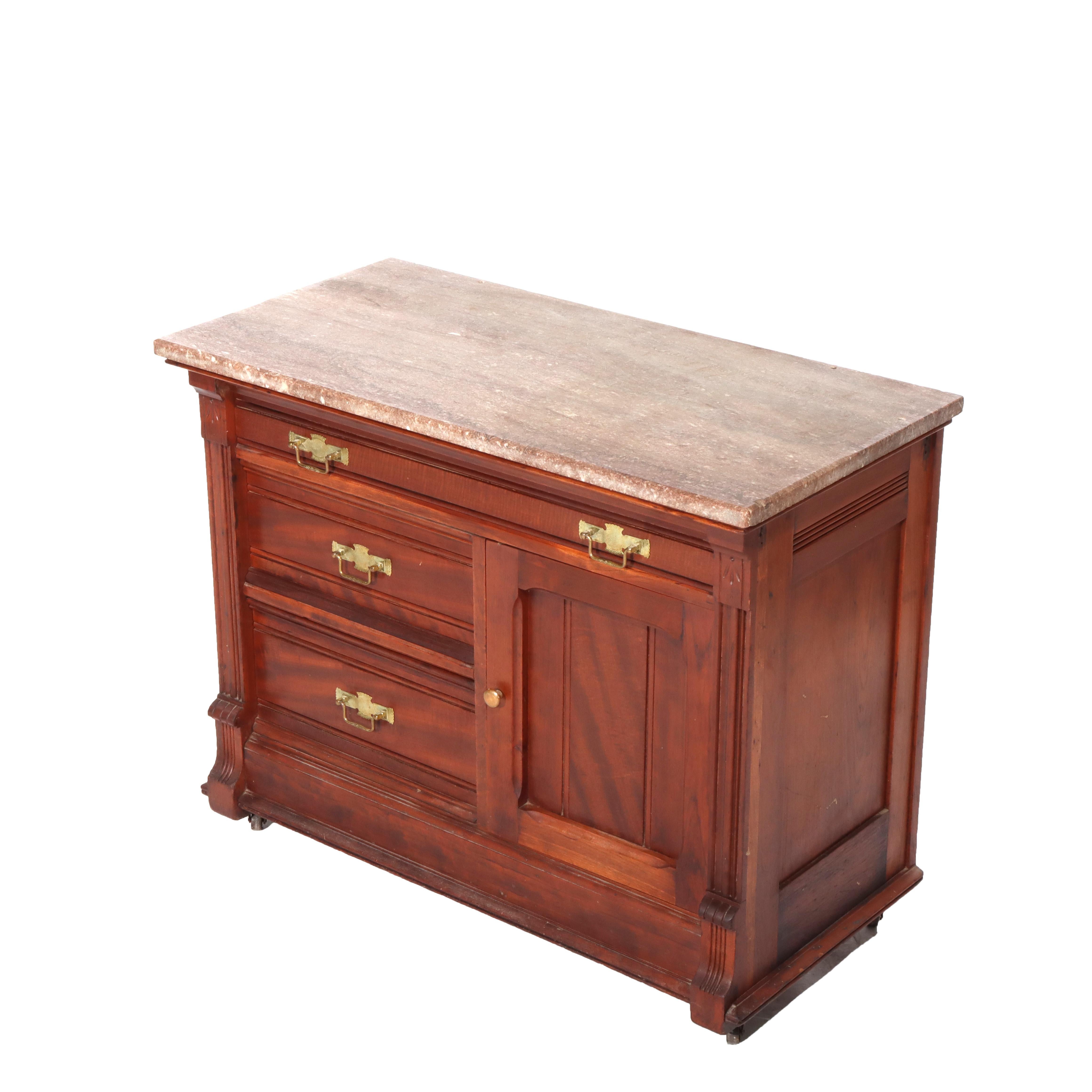 Ancien lavabo Eastlake en noyer et ronce de marbre C1890 Bon état - En vente à Big Flats, NY