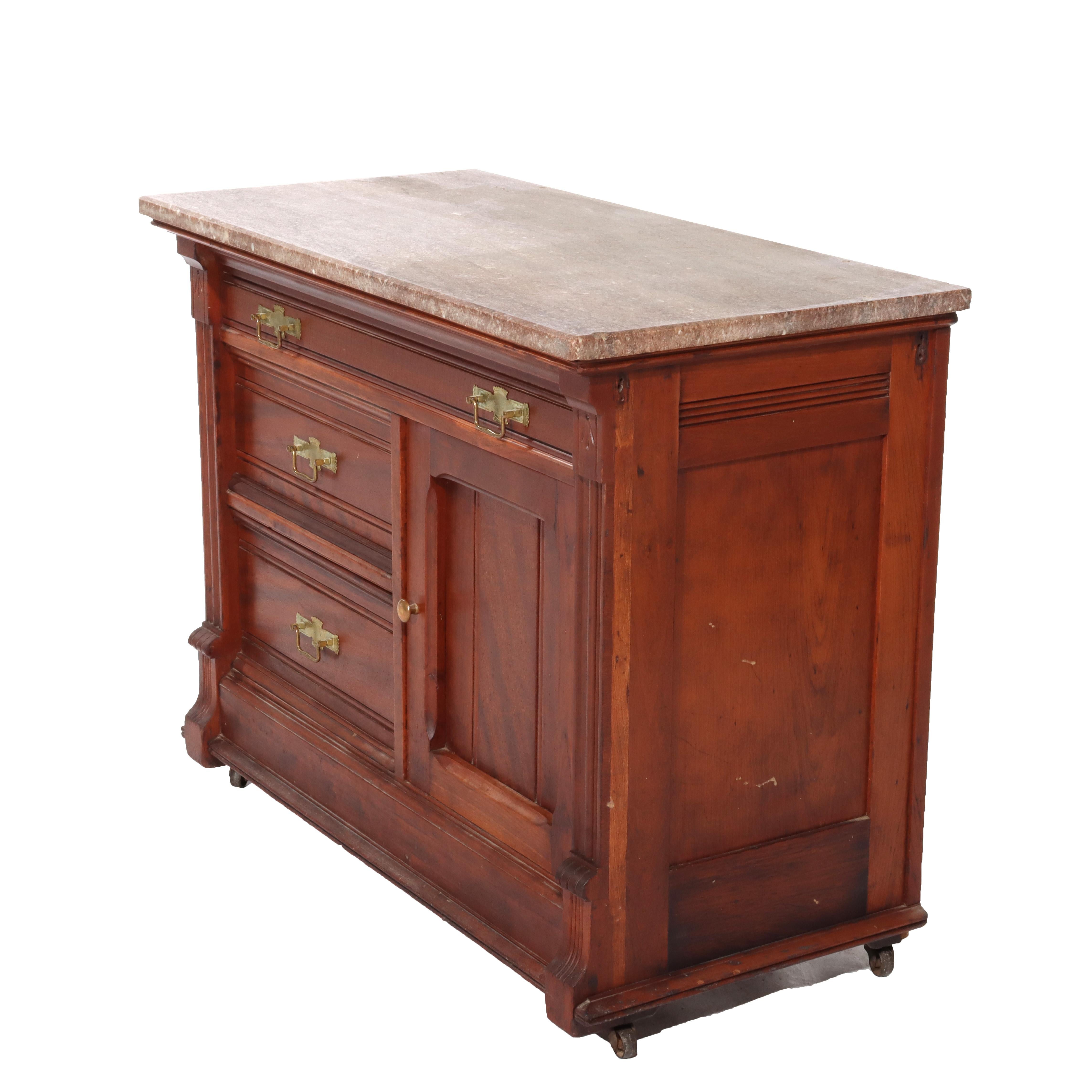 Ancien lavabo Eastlake en noyer et ronce de marbre C1890 en vente 1