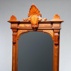 Antique Eastlake Walnut & Burl Pier Mirror with Marble Base, Circa 1880
