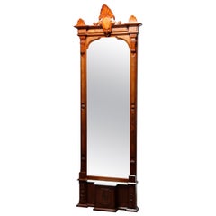 Antique Eastlake Walnut & Burl Pier Mirror with Marble Base, Circa 1880