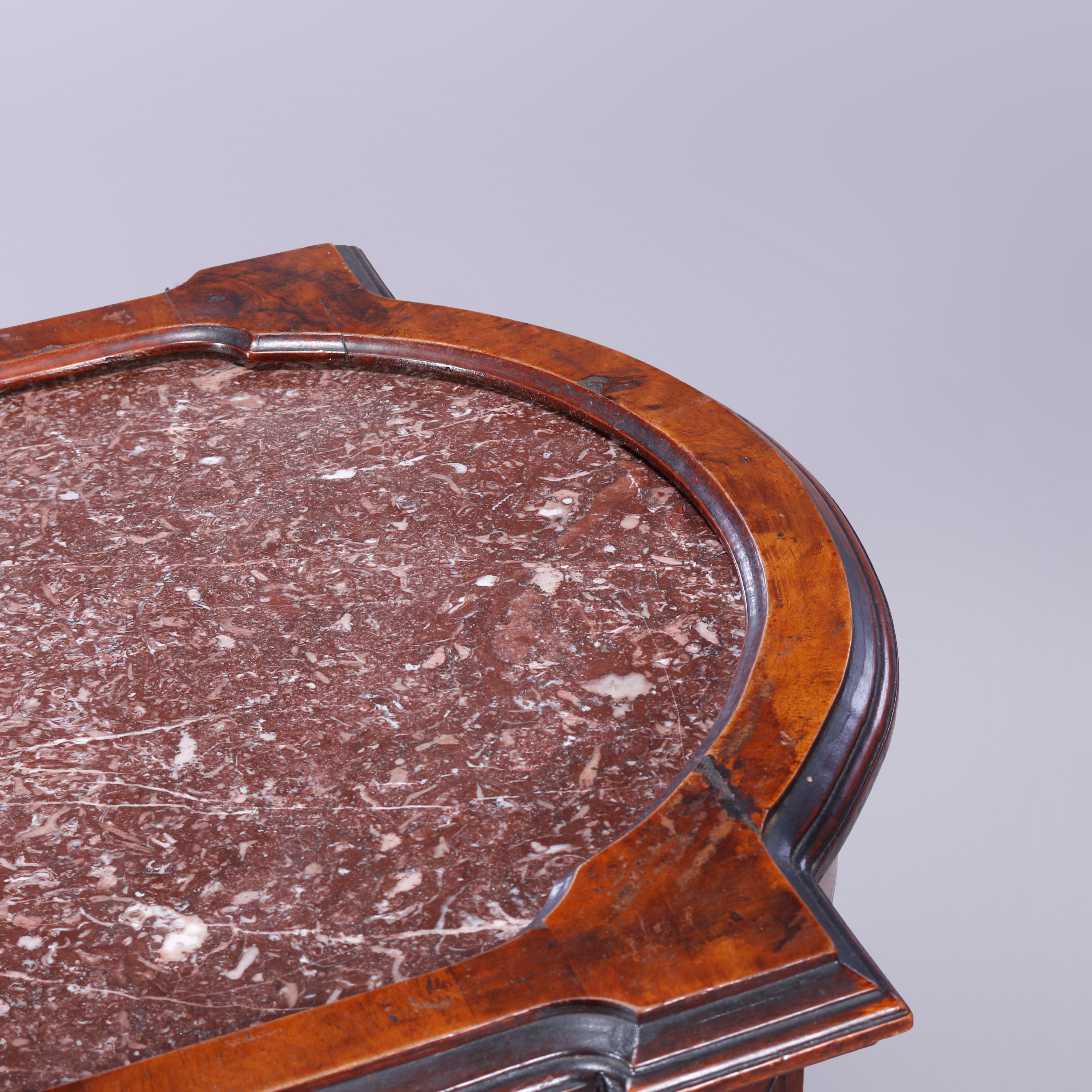 Antique Eastlake Walnut, Burl & Rouge Marble Picture Frame Parlor Table, c1880 4