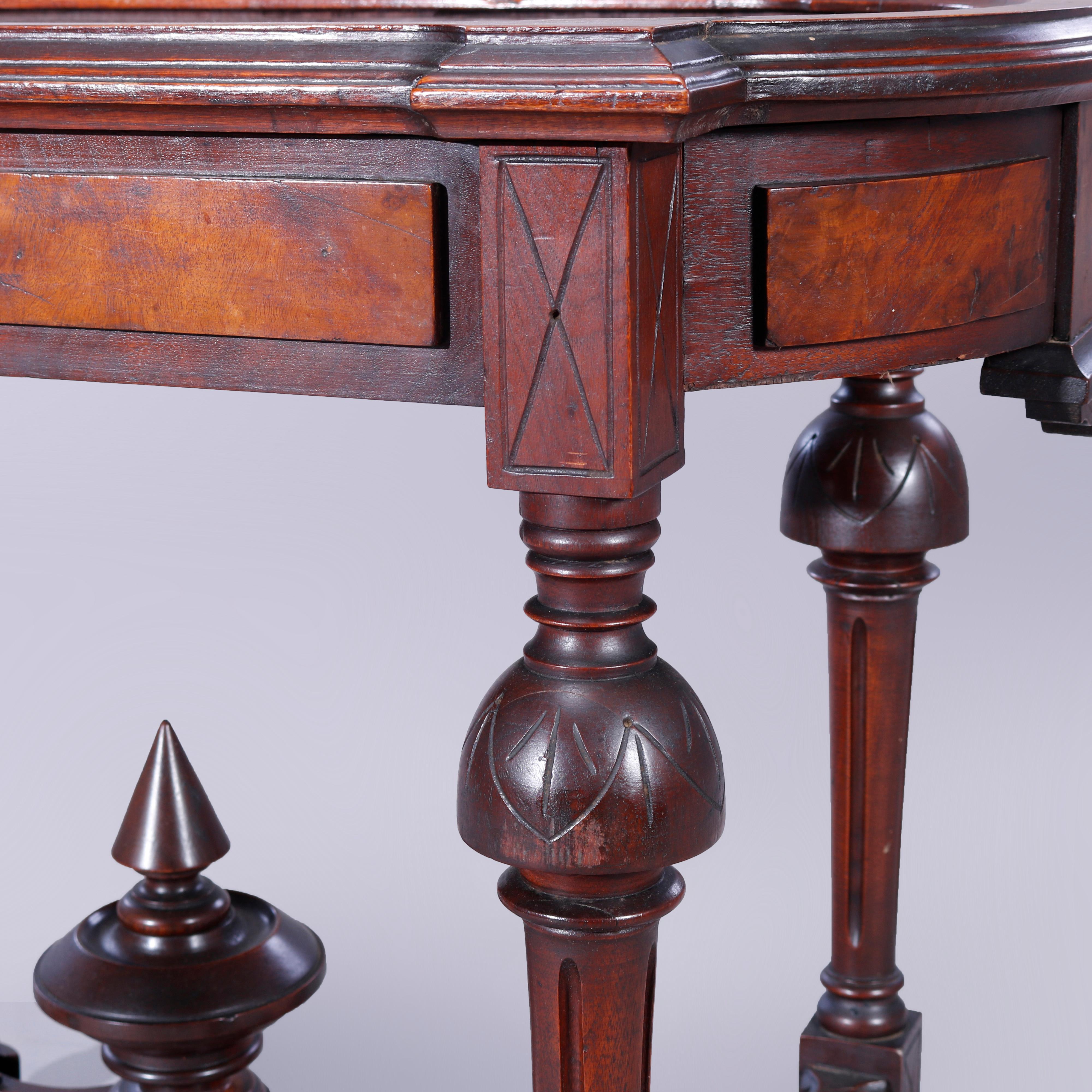 Antique Eastlake Walnut, Burl & Rouge Marble Picture Frame Parlor Table, c1880 7