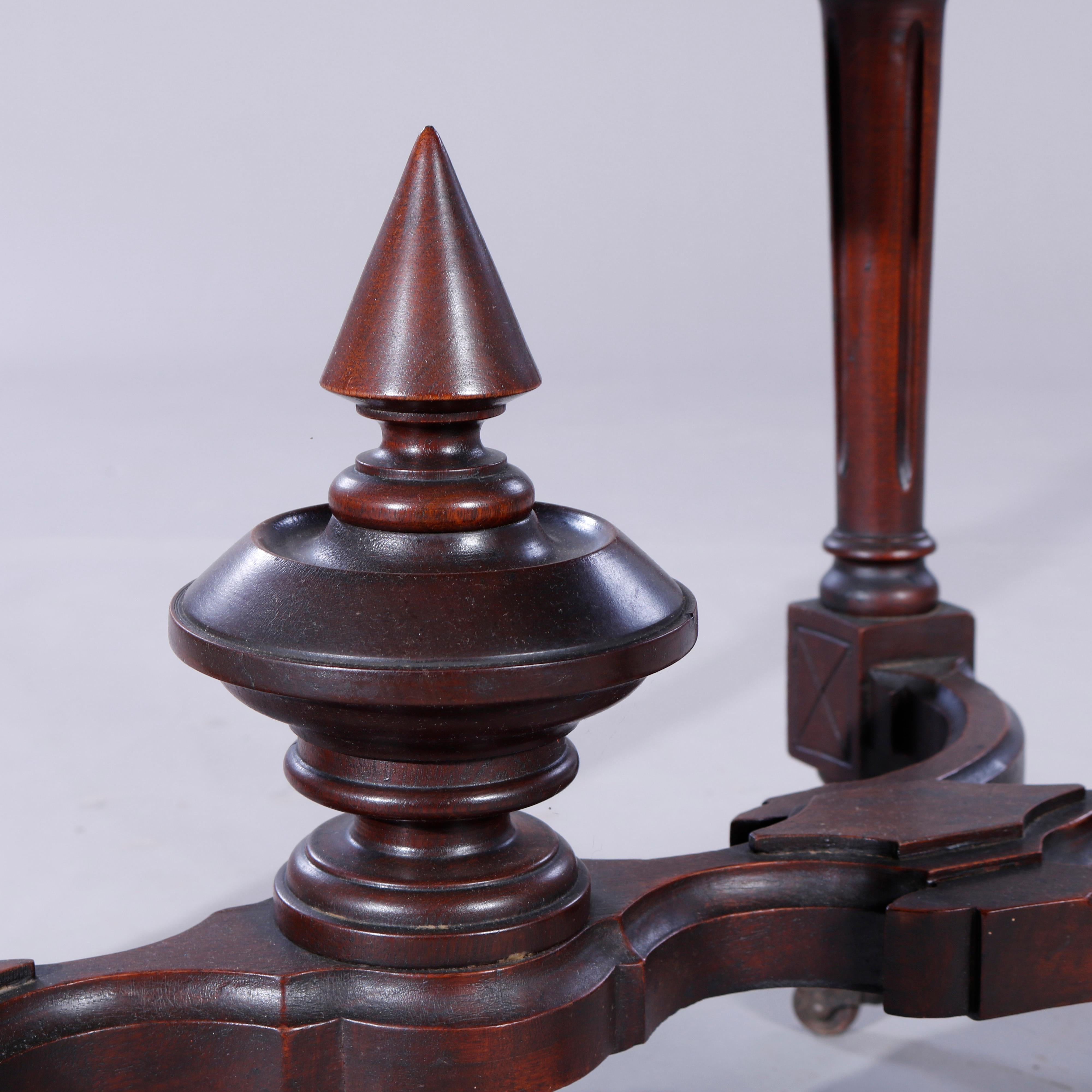 Antique Eastlake Walnut, Burl & Rouge Marble Picture Frame Parlor Table, c1880 8