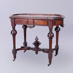 Antique Eastlake Walnut, Burl & Rouge Marble Picture Frame Parlor Table, c1880