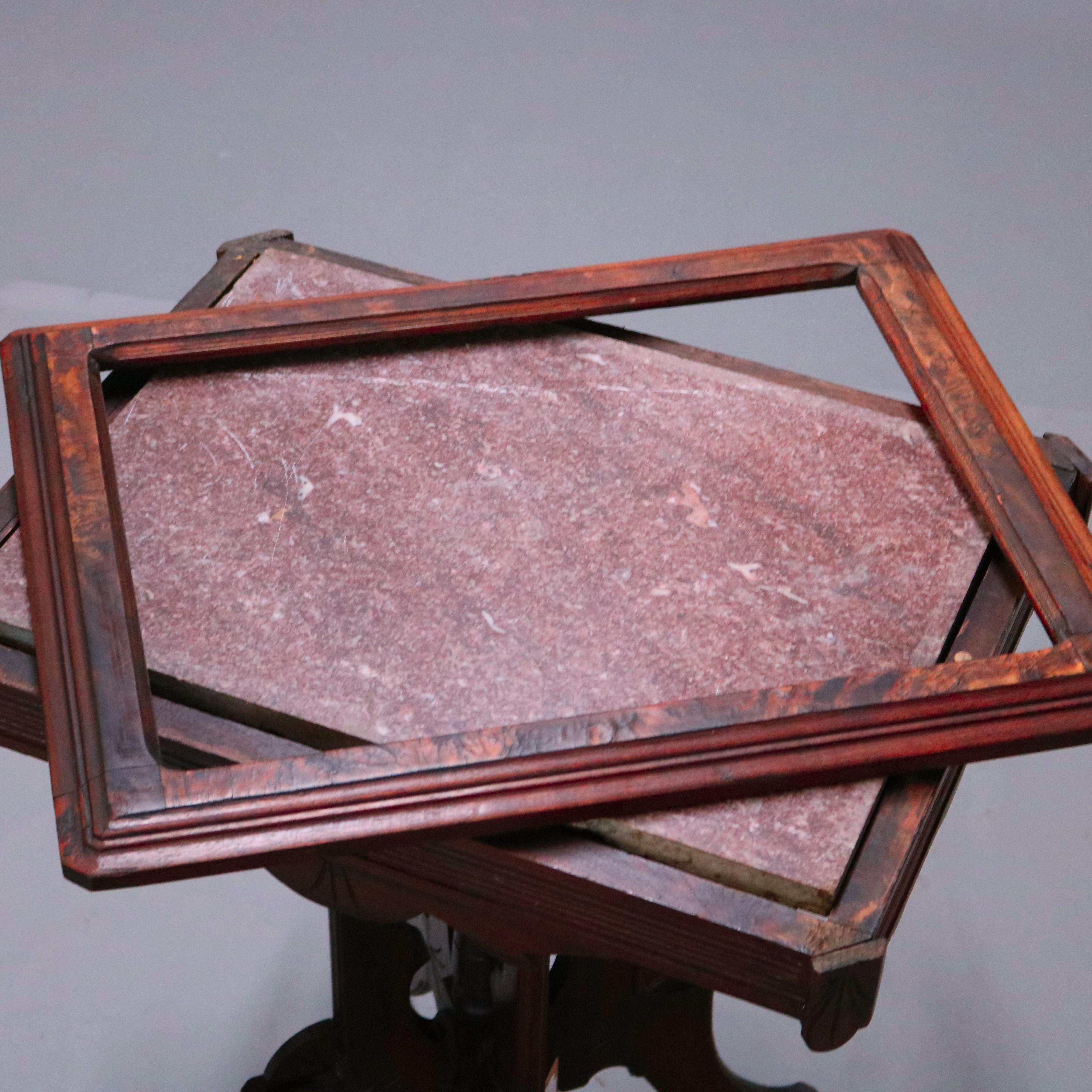 Antique Eastlake Walnut, Burl & Rouge Marble Picture Frame Parlor Table, c1890 7