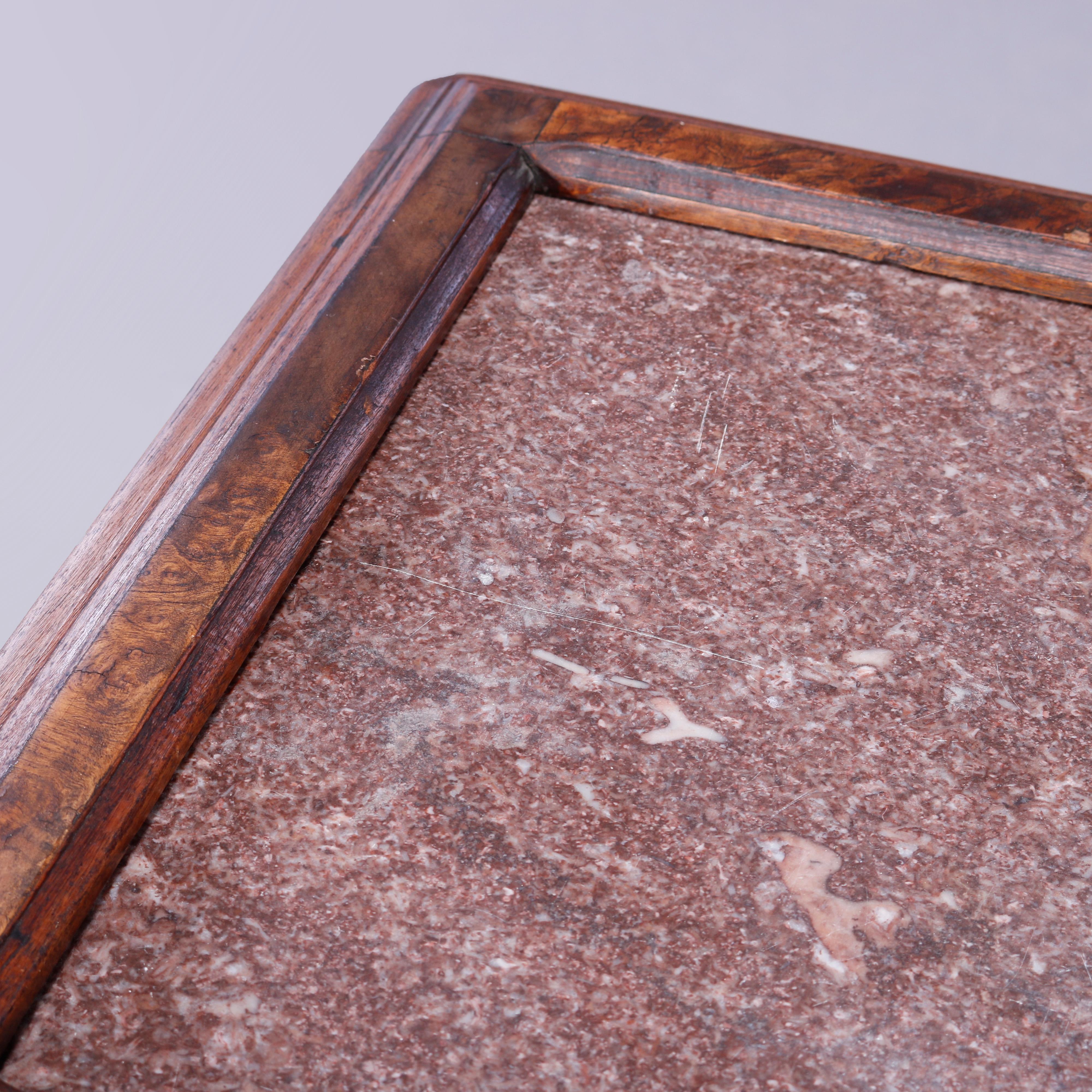19th Century Antique Eastlake Walnut, Burl & Rouge Marble Picture Frame Parlor Table, c1890