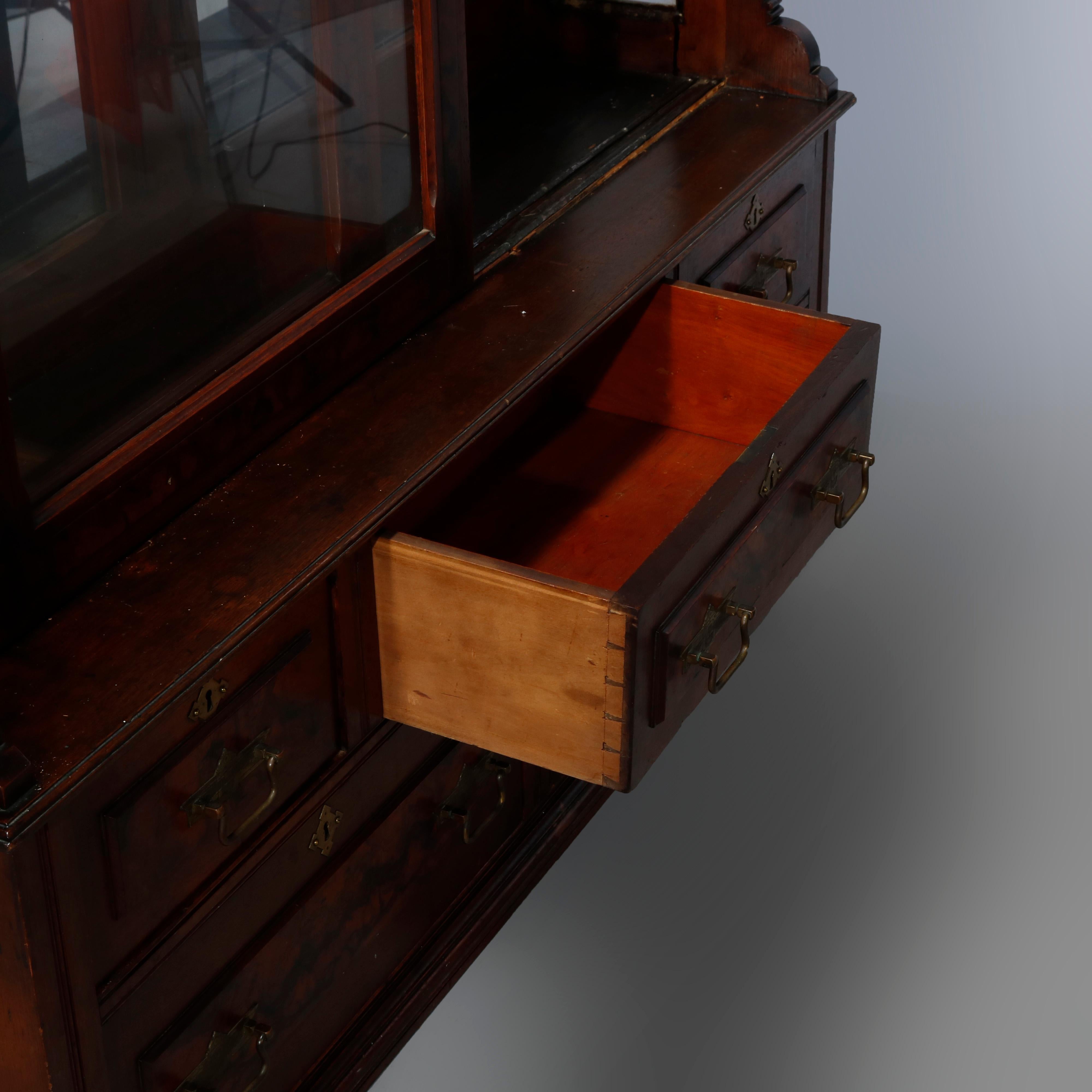 Antique Eastlake Walnut & Burl Sliding Door Display Case, Circa 1890 5