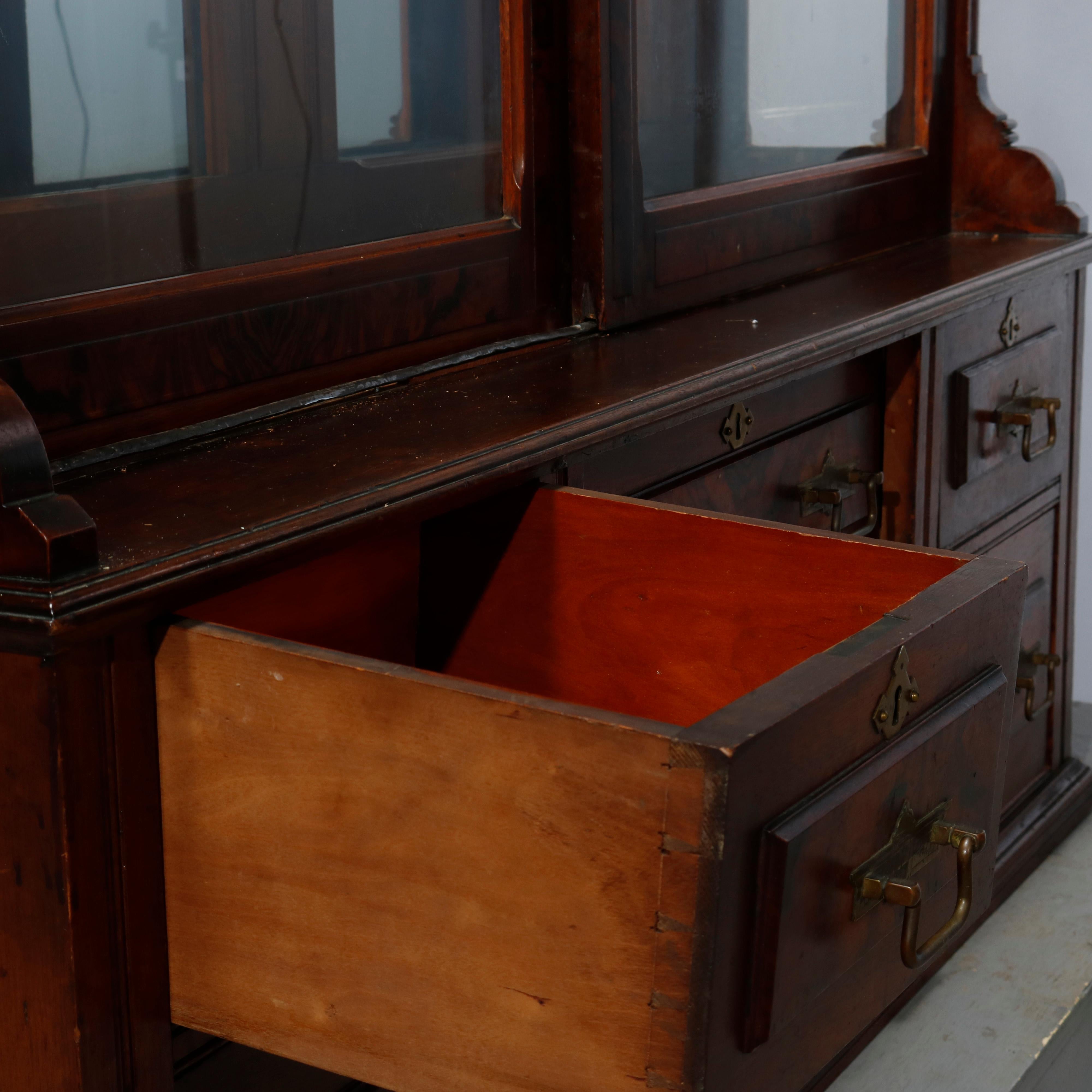 Antique Eastlake Walnut & Burl Sliding Door Display Case, Circa 1890 6
