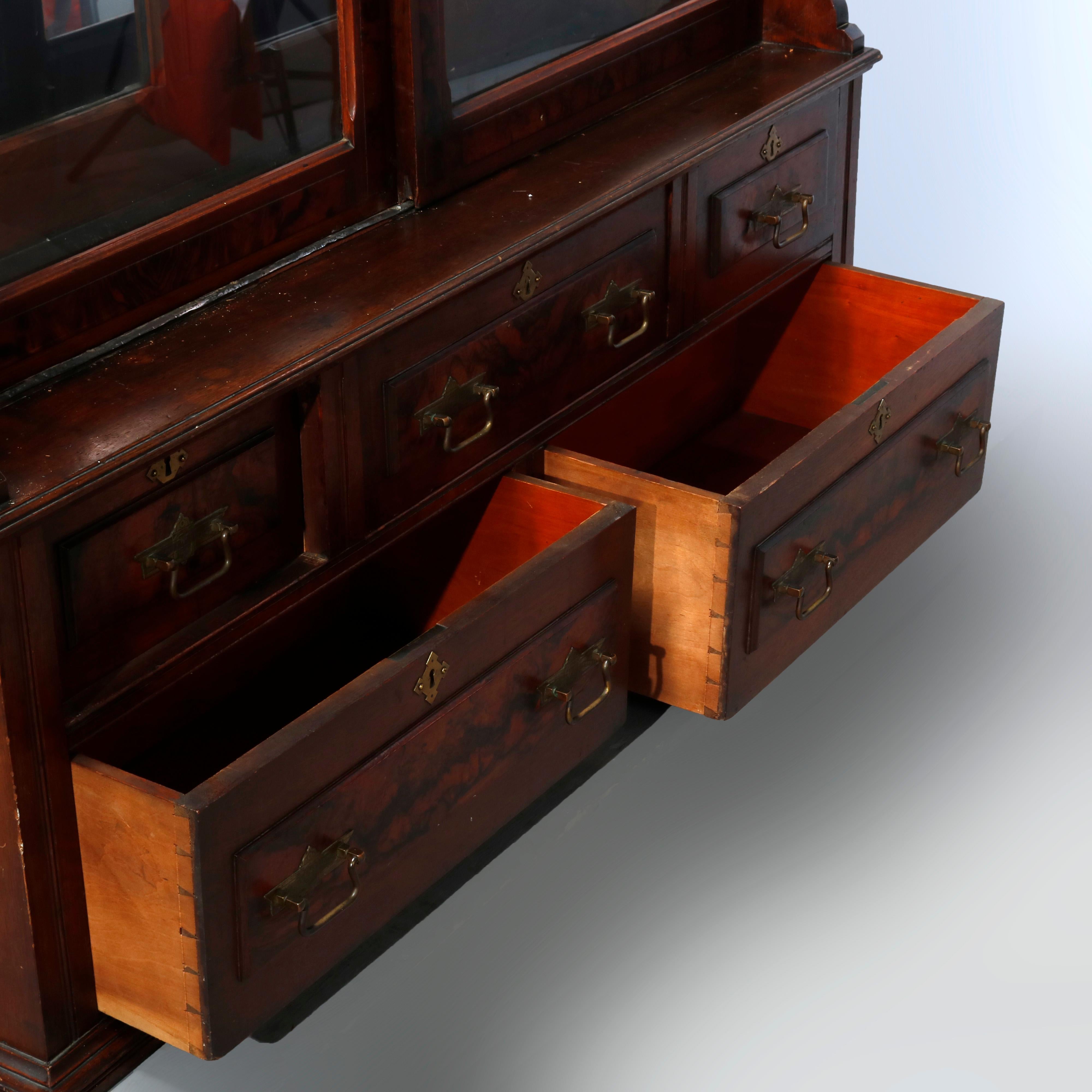 Antique Eastlake Walnut & Burl Sliding Door Display Case, Circa 1890 7