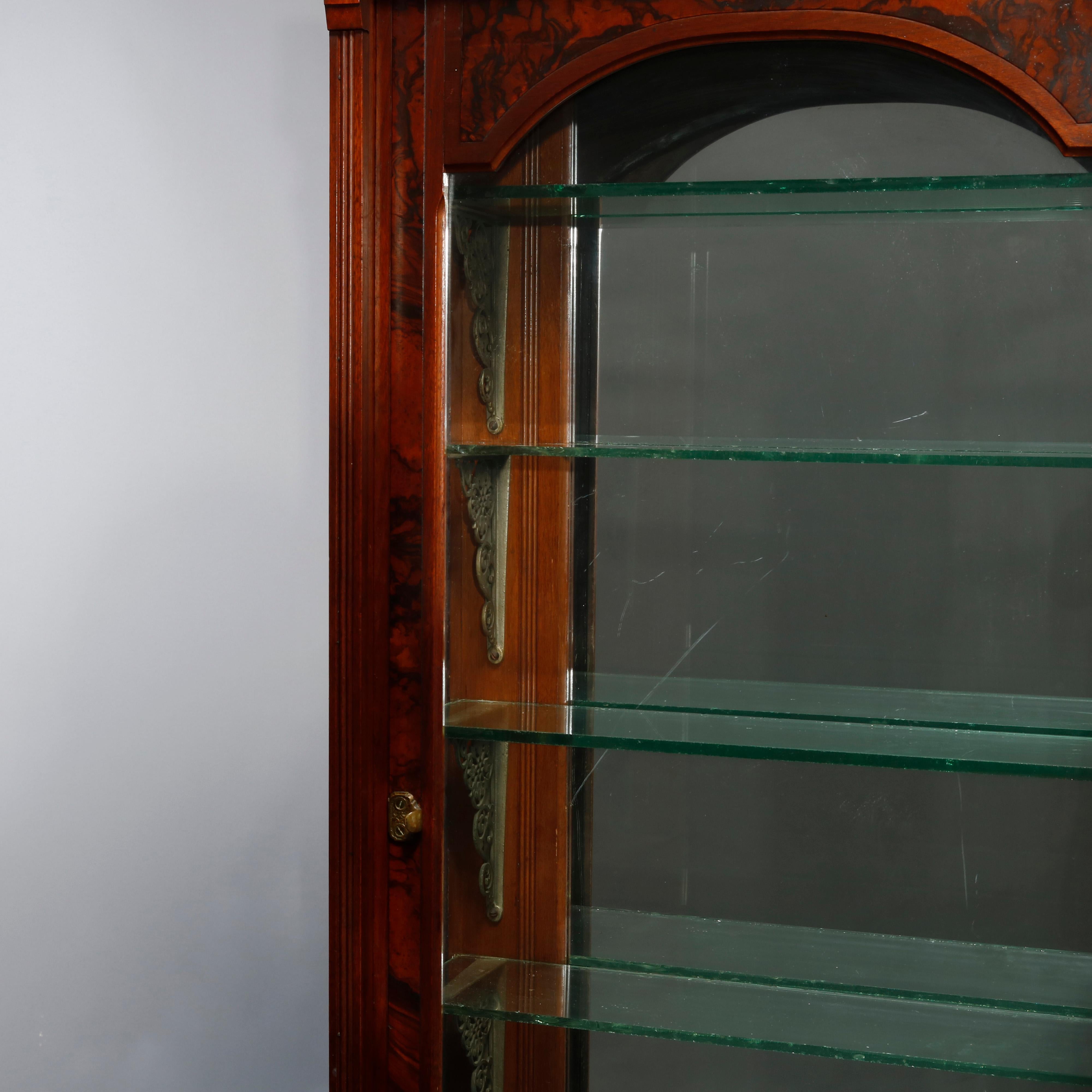 19th Century Antique Eastlake Walnut & Burl Sliding Door Display Case, Circa 1890