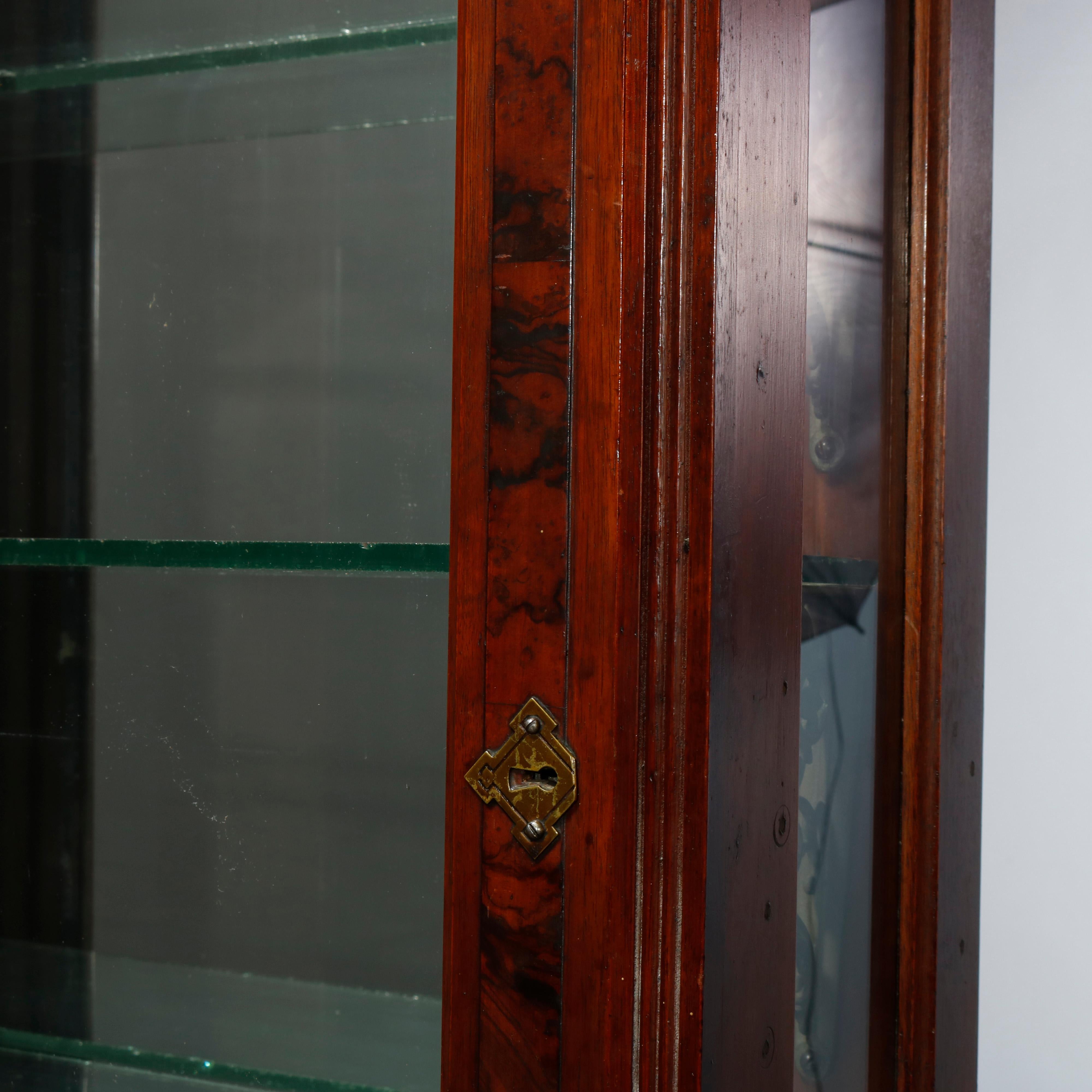 Bronze Antique Eastlake Walnut & Burl Sliding Door Display Case, Circa 1890