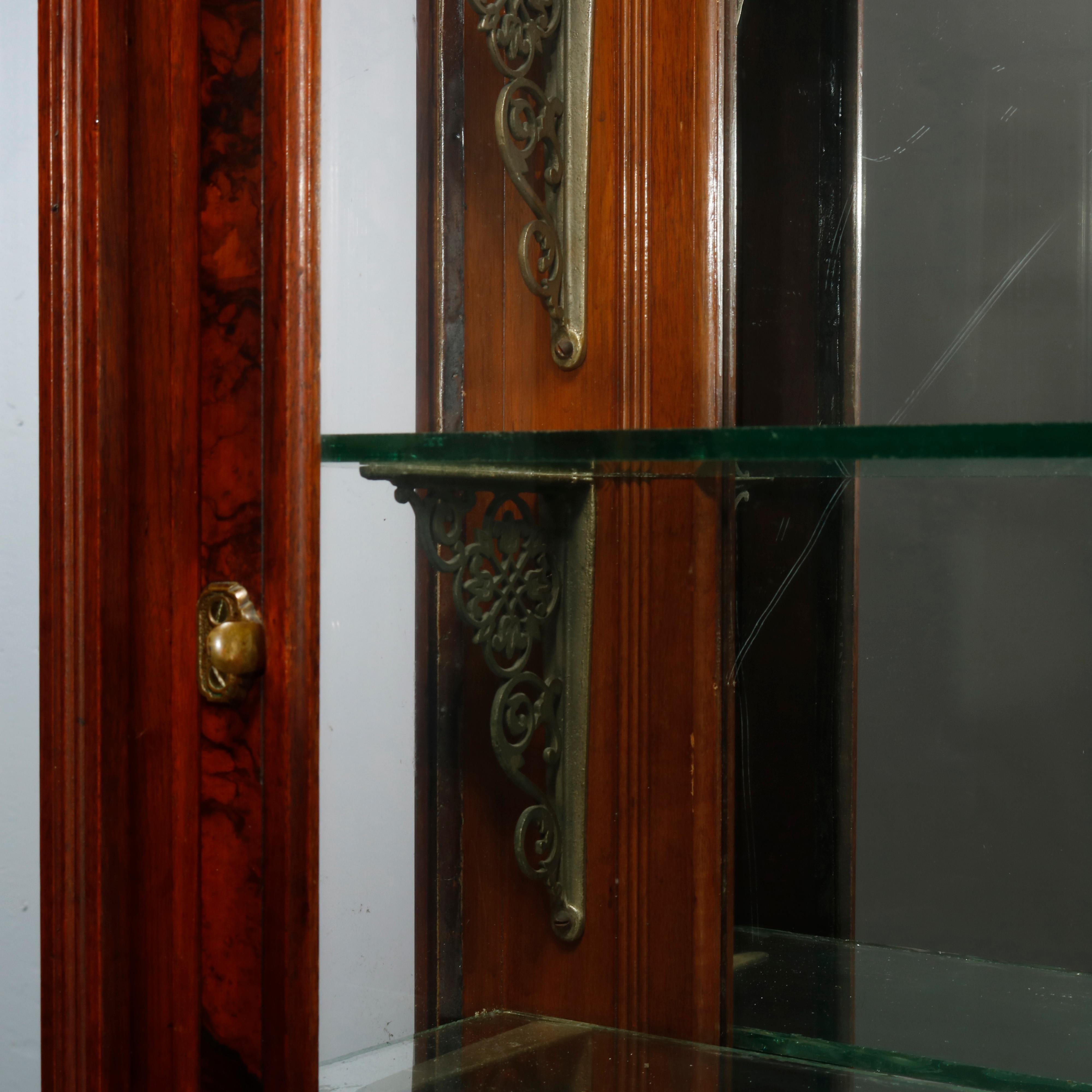 Antique Eastlake Walnut & Burl Sliding Door Display Case, Circa 1890 1
