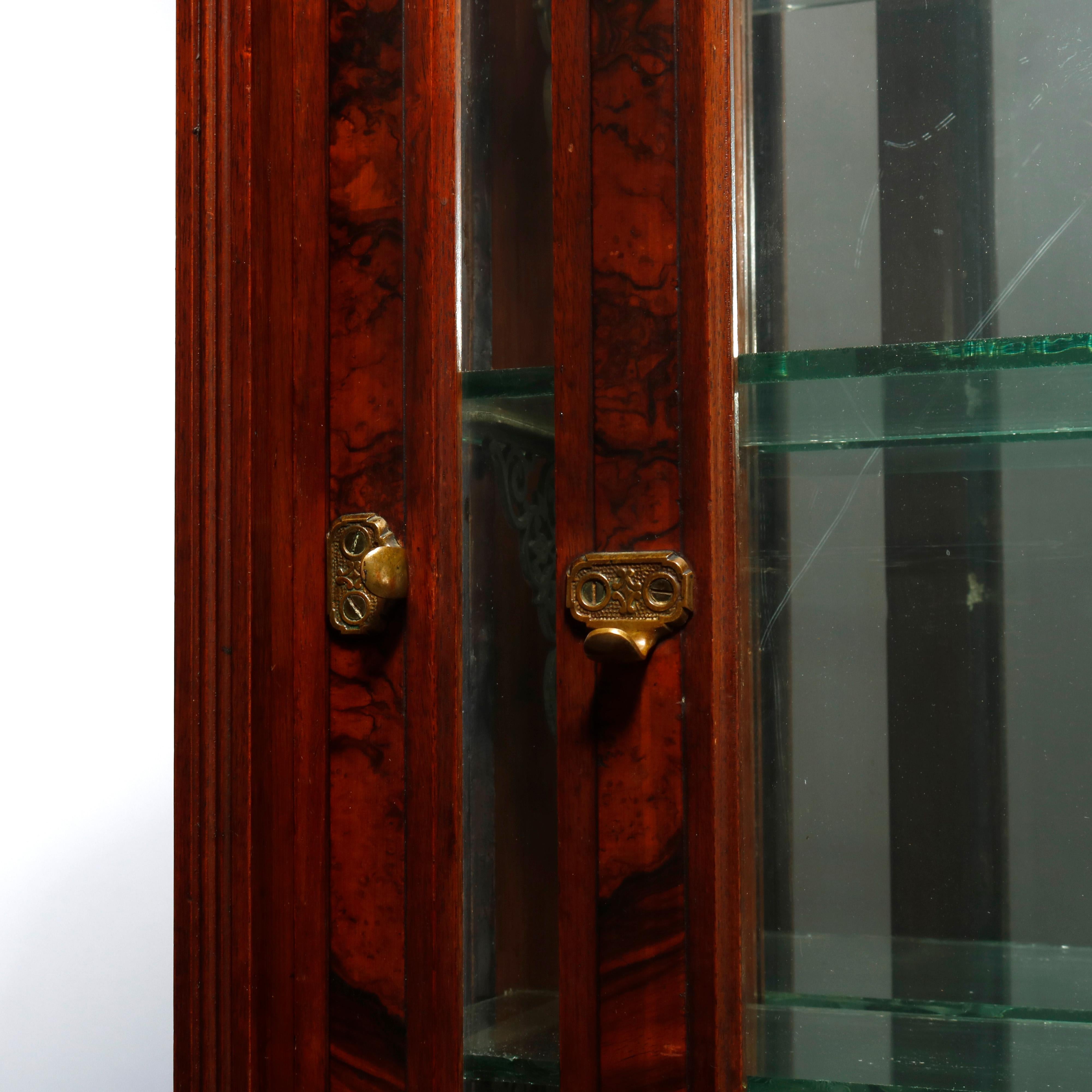Antique Eastlake Walnut & Burl Sliding Door Display Case, Circa 1890 2