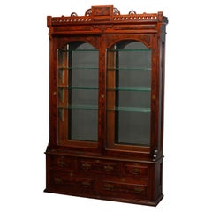 Antique Eastlake Walnut & Burl Sliding Door Display Case, Circa 1890