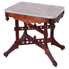Antique Eastlake Walnut, Burl & Specimen Marble Parlor Table, c1890